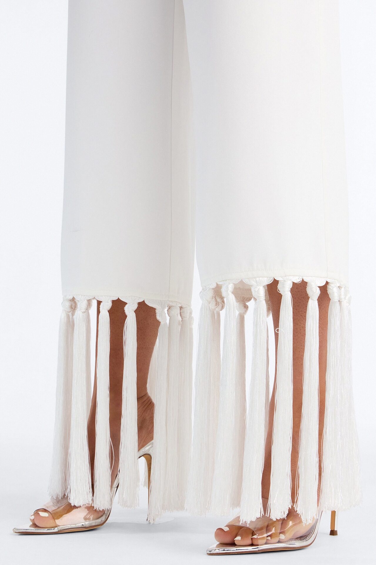Samantha High Rise Wide Leg Tassel Fringe Trouser - Ivory