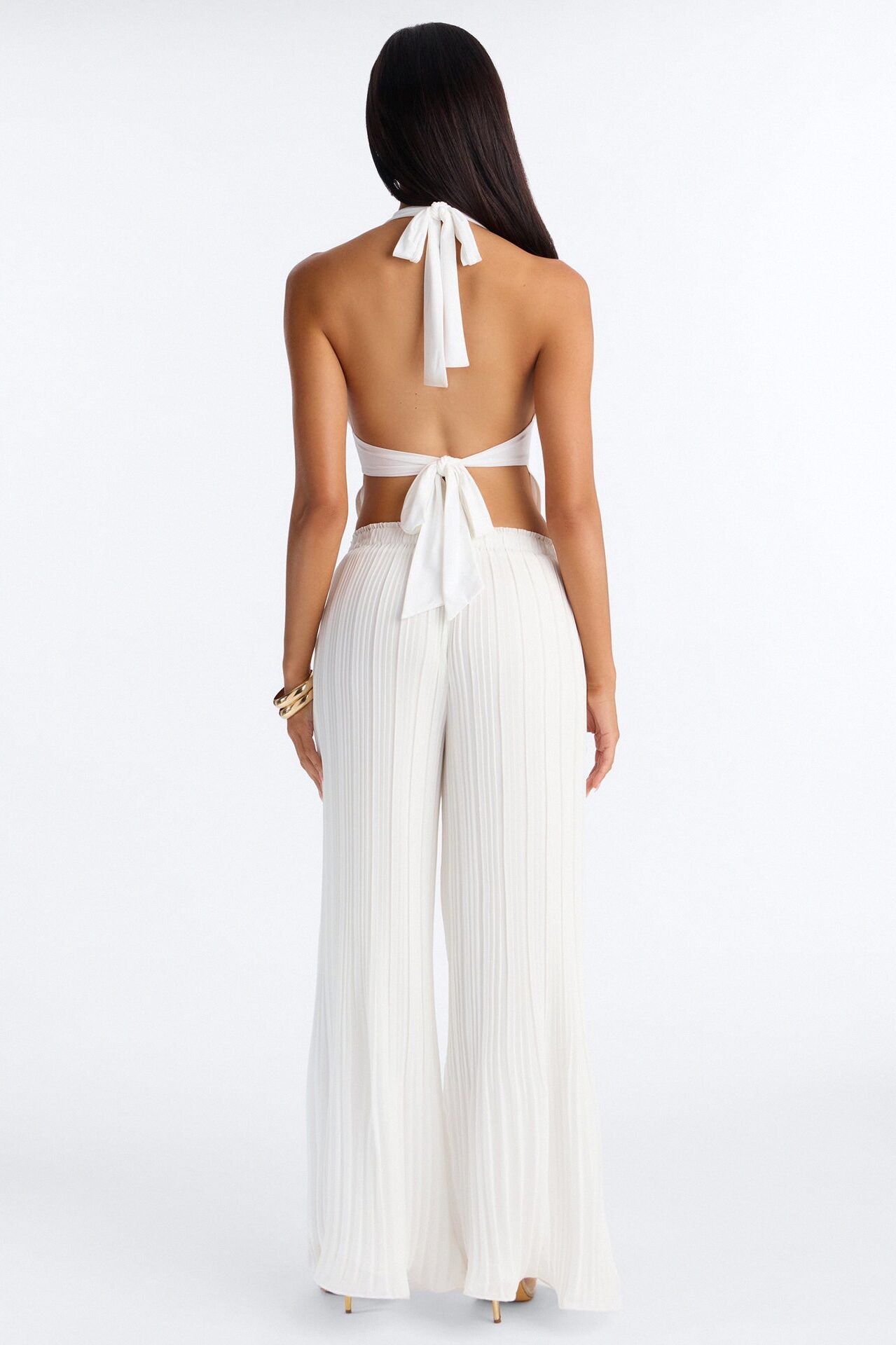 Jessica Plisse Wide Leg Elasticated Pant - White