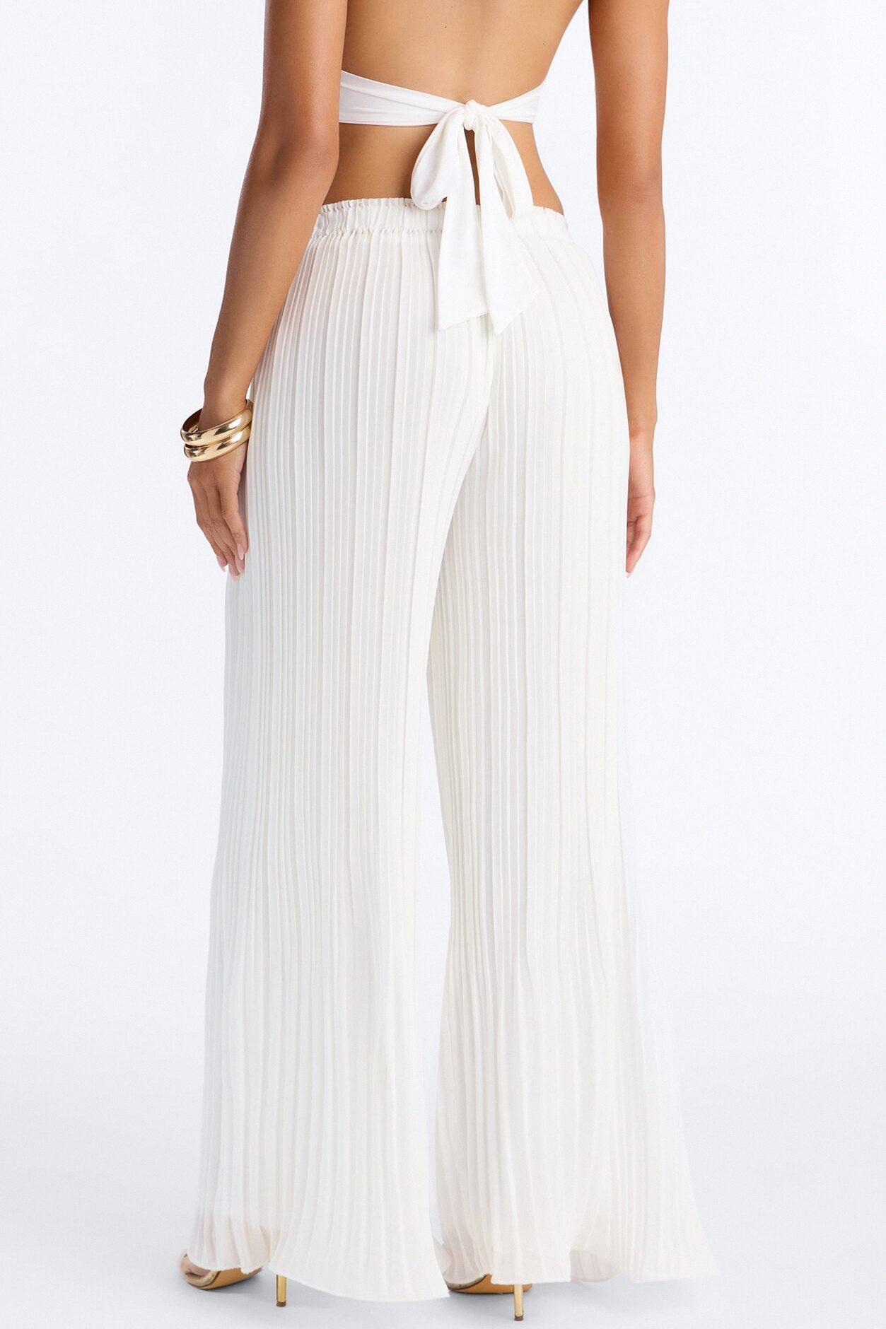 Jessica Plisse Wide Leg Elasticated Pant - White