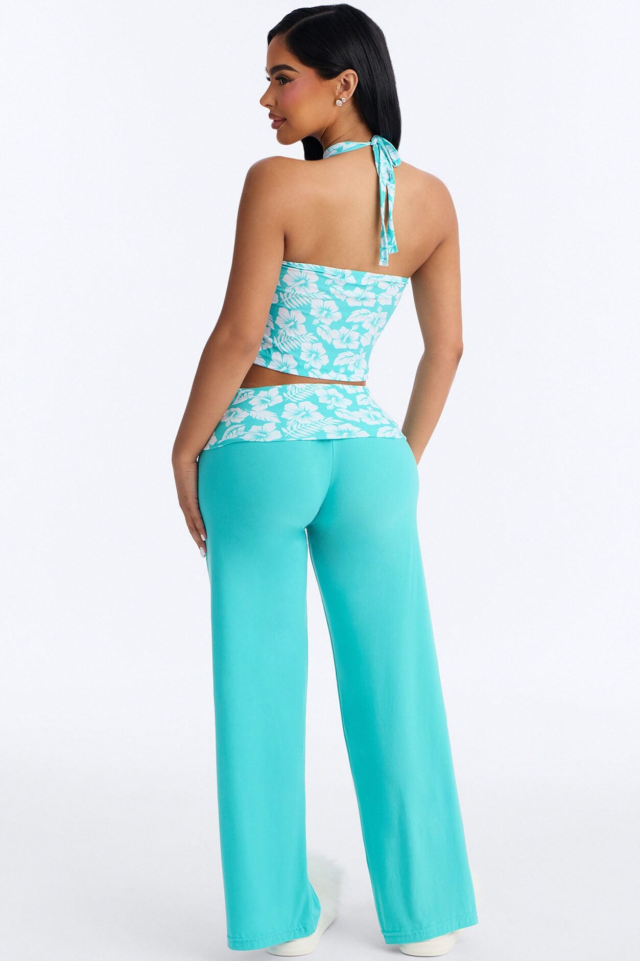 Tropical Beauty Foldover PJ Pant Set - Turquoise/combo