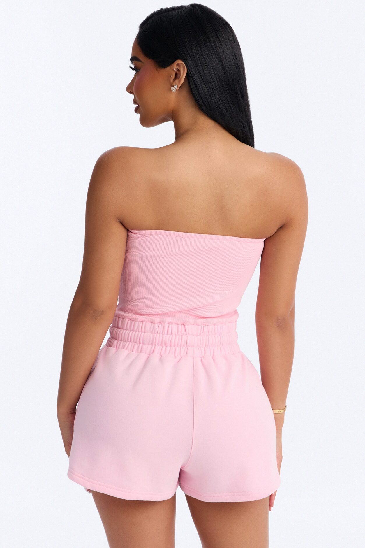 Jules Knit Tube With Fleece Short Romper - Pink