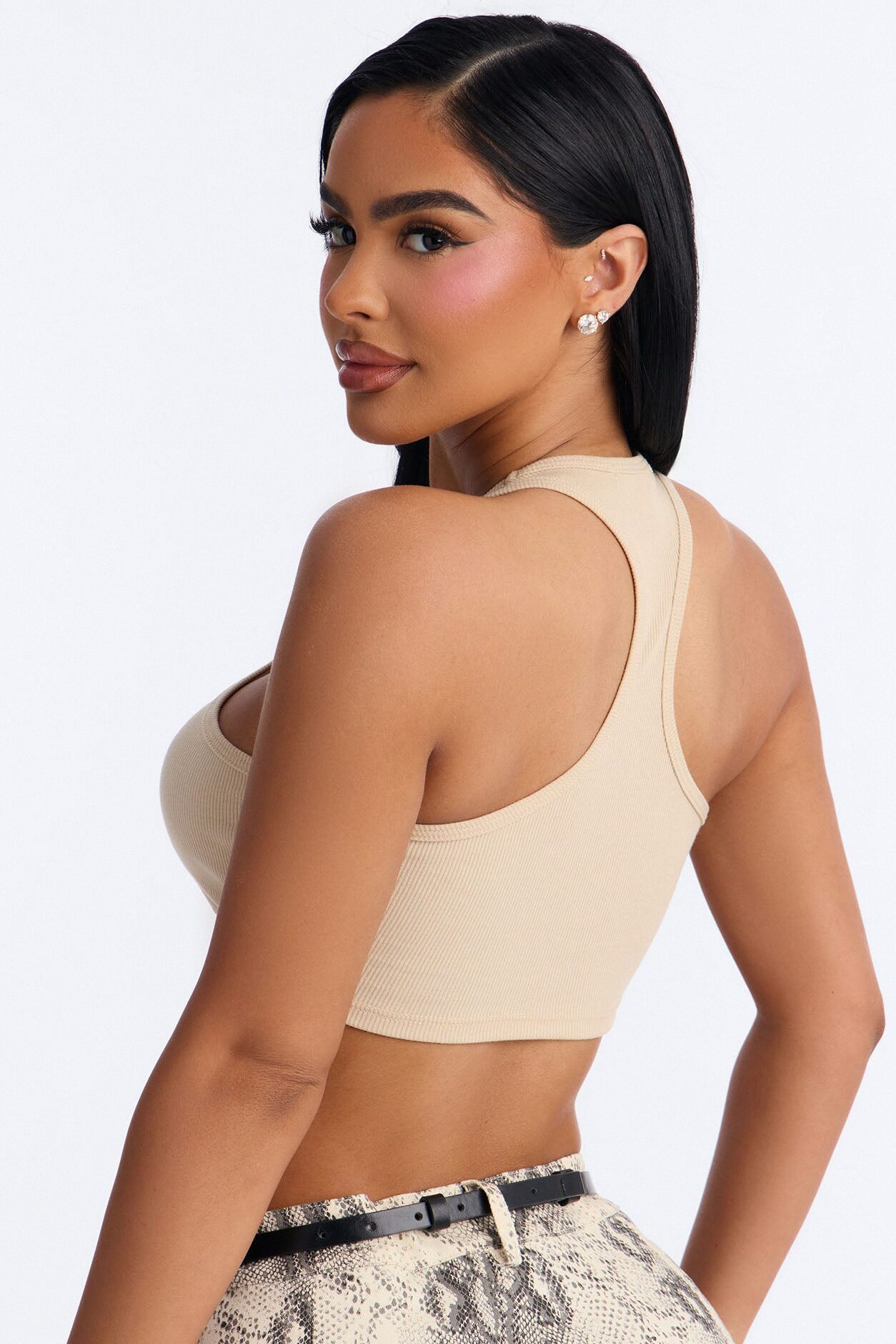 Rowdy Cropped Tank Top - Beige