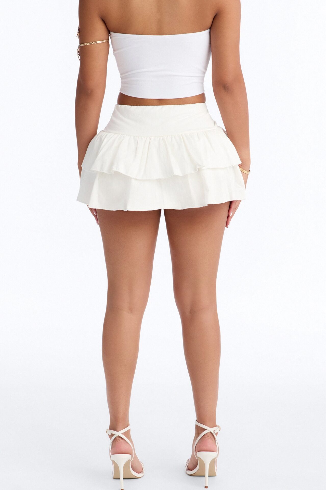 Anna Tiered Ruffle Micro Mini Skort - White