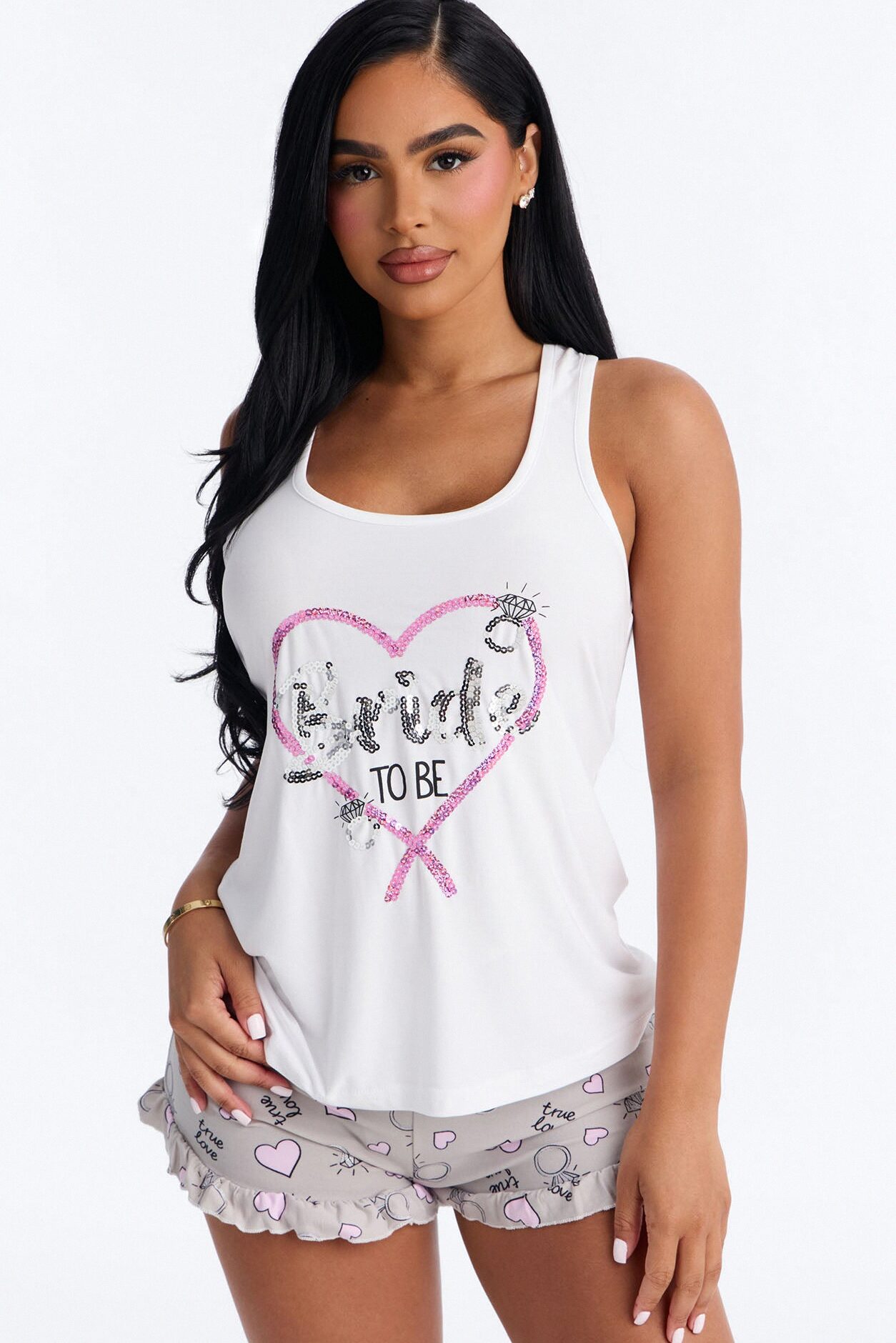 Bridal Era Tank & Short PJ Set - White/combo