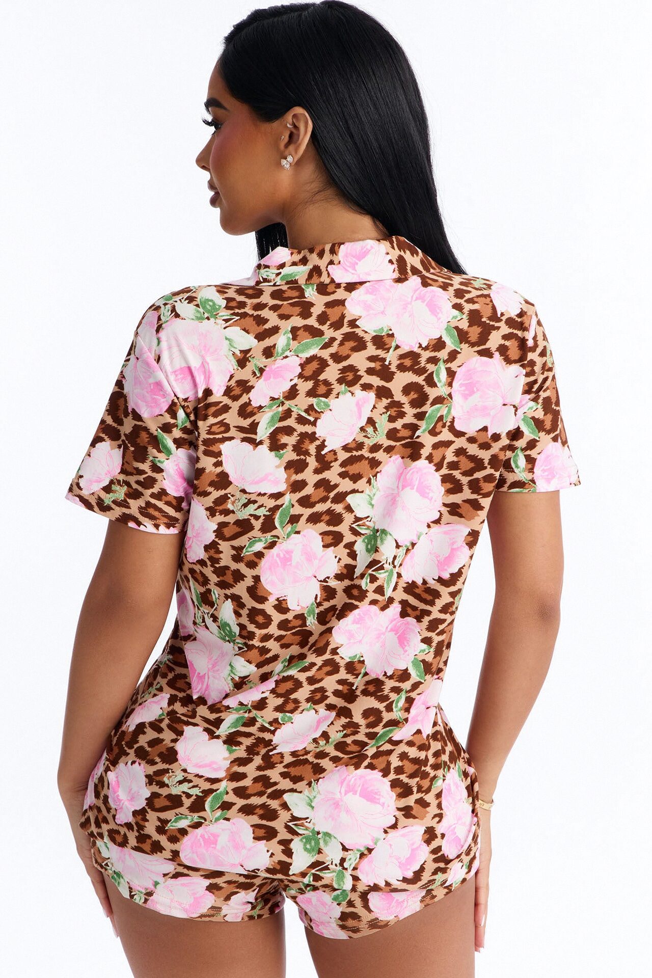 Wild Roses PJ Short Set - Brown/combo