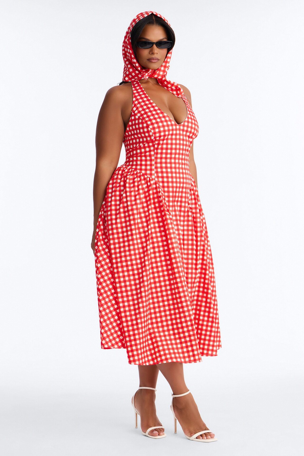 Mara Corset Gingham Midi Dress - Red/combo