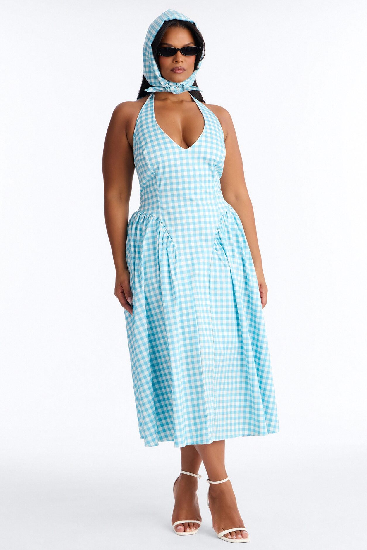 Mara Corset Gingham Midi Dress - Blue/combo