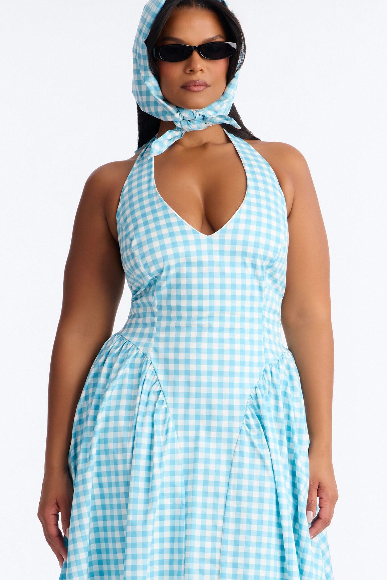 Mara Corset Gingham Midi Dress - Blue/combo