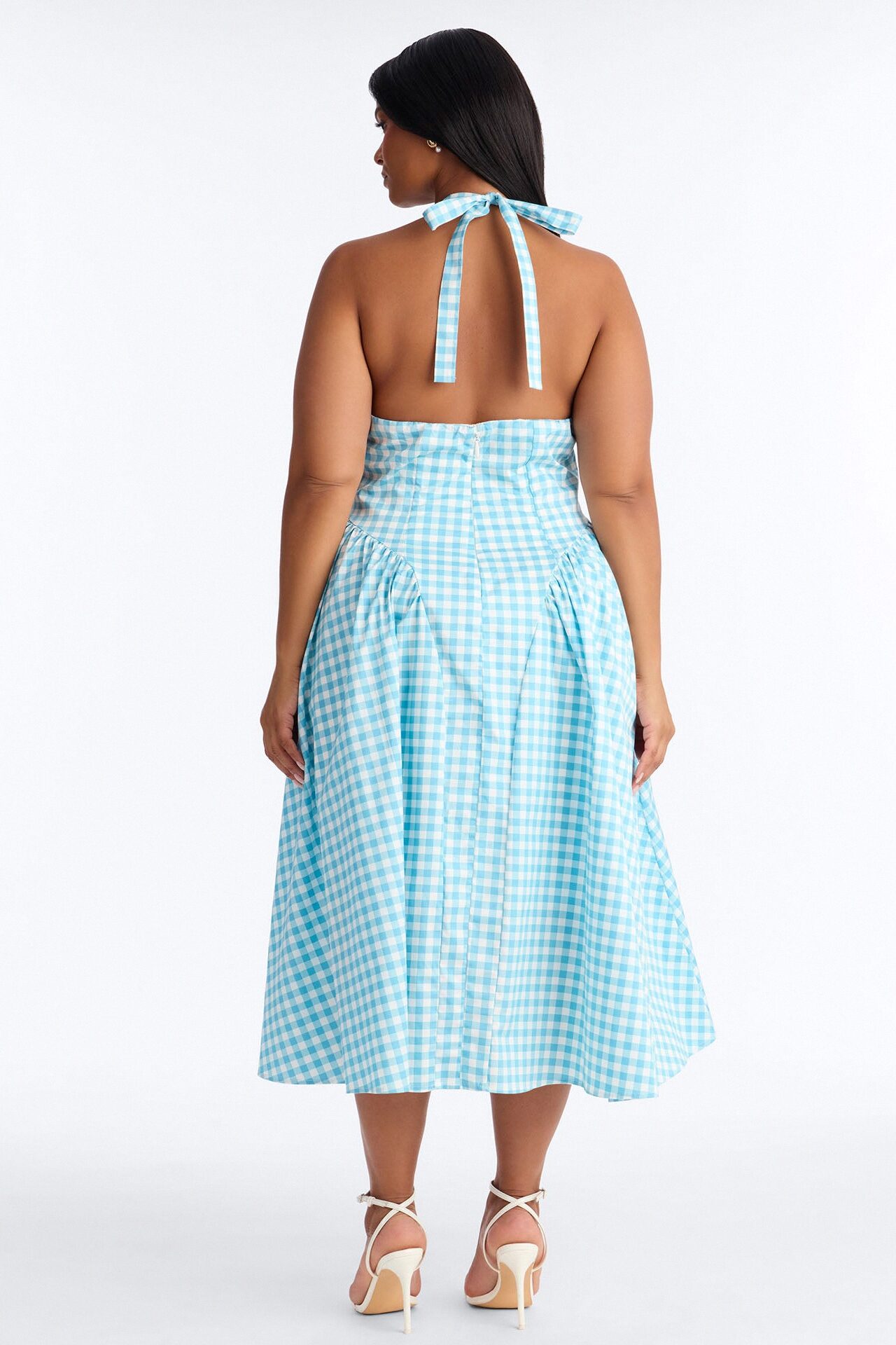 Mara Corset Gingham Midi Dress - Blue/combo