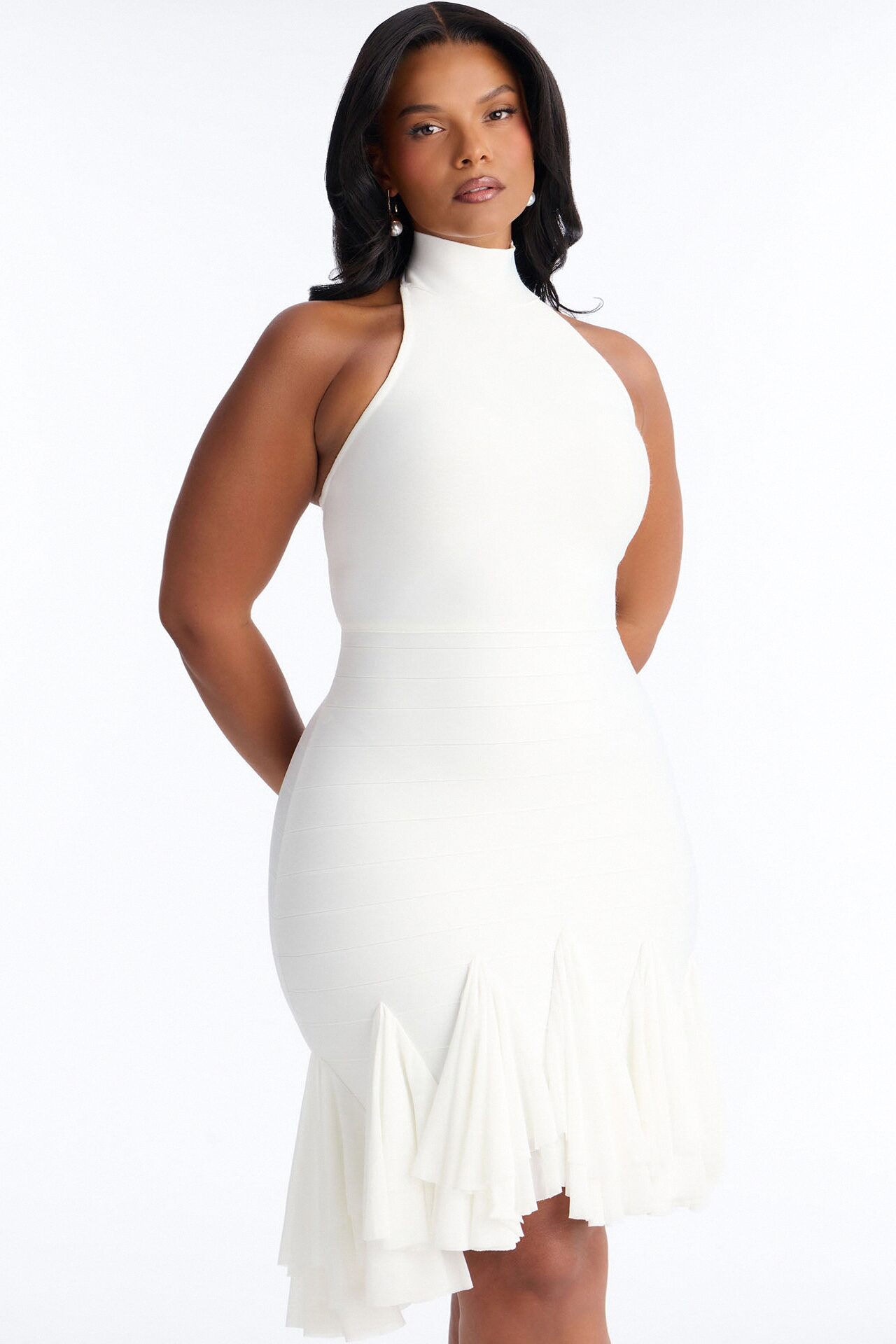Talia Ruffle Bandage Mini Dress - White