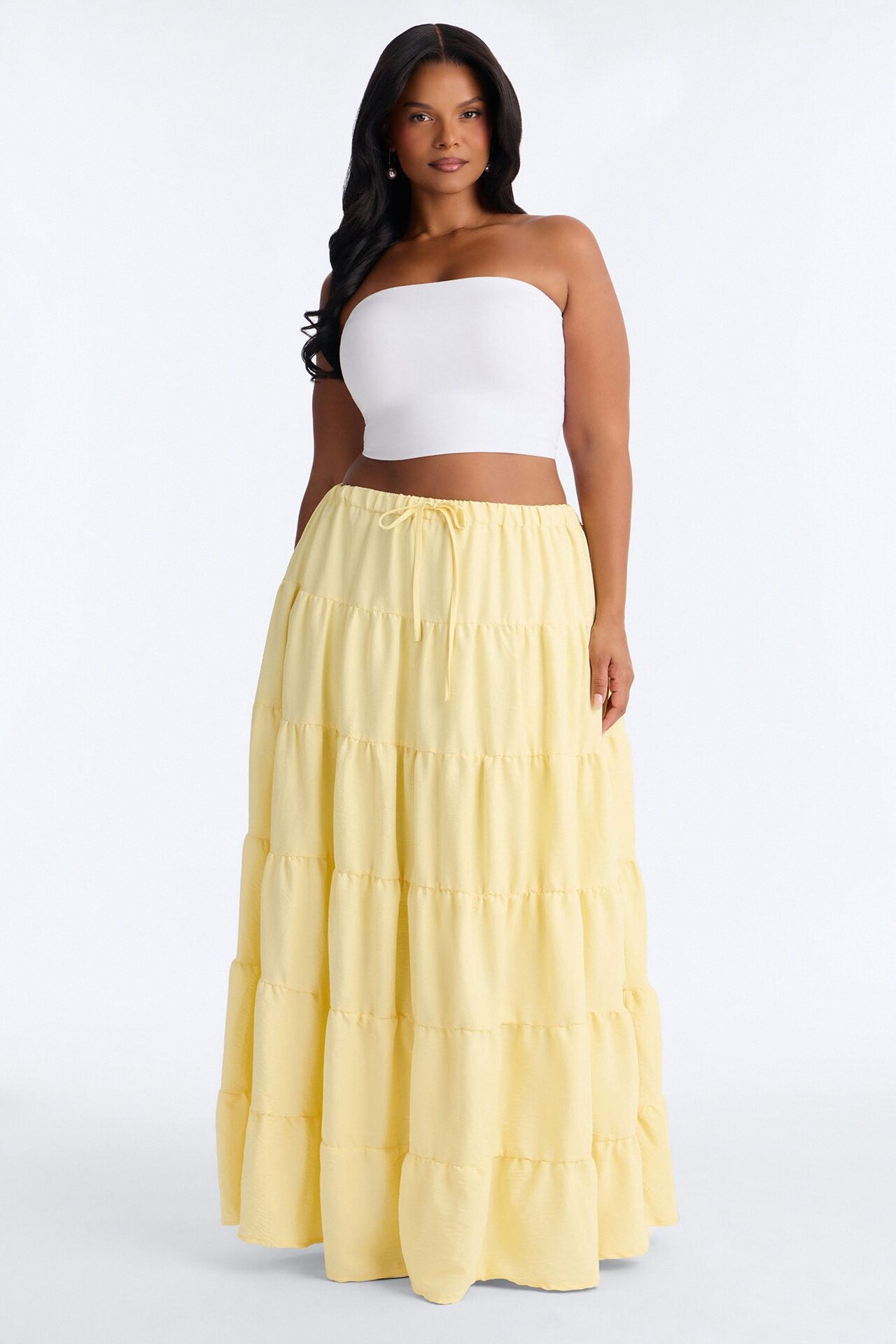 Aza Low Rise Tiered Maxi Skirt - Butter Yellow