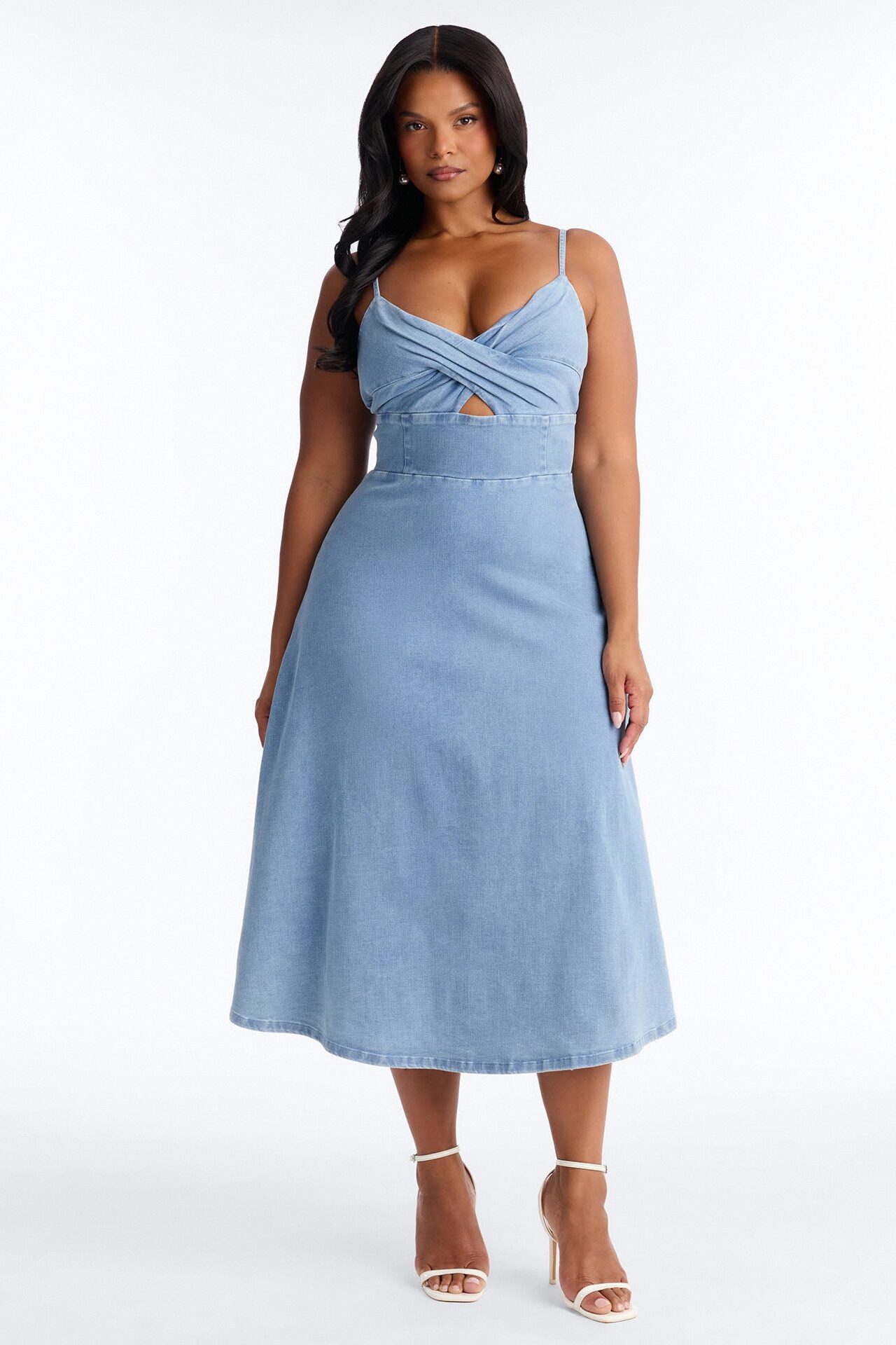 Ivy Twist Denim Midi Dress - Denim