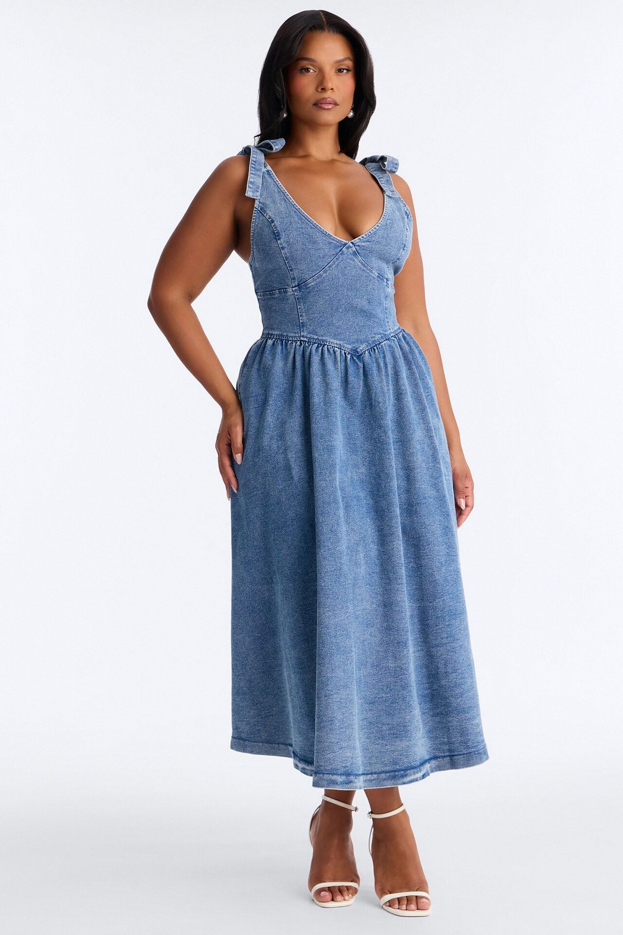 Candace Pleated Denim Midi Dress - Denim
