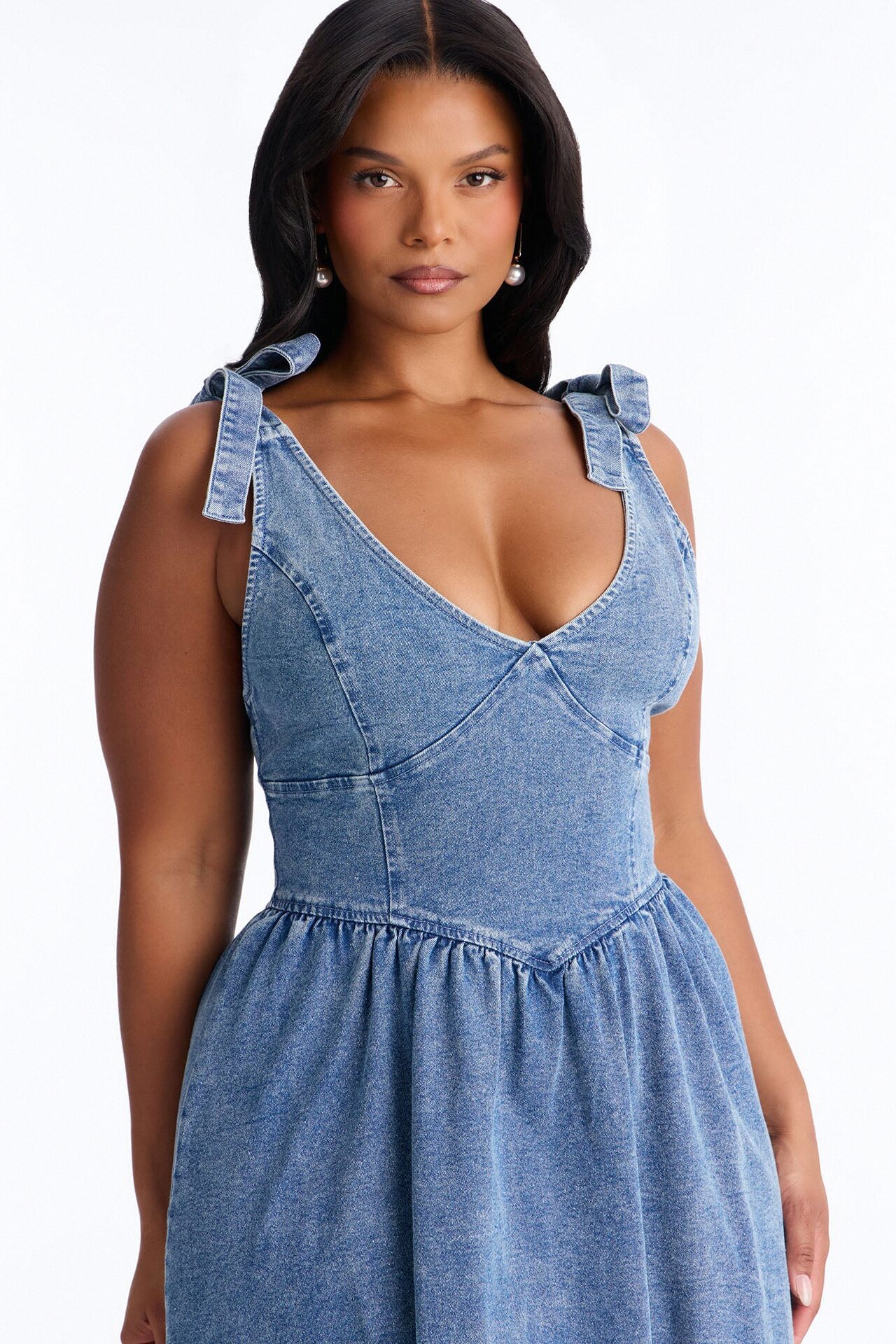 Candace Pleated Denim Midi Dress - Denim