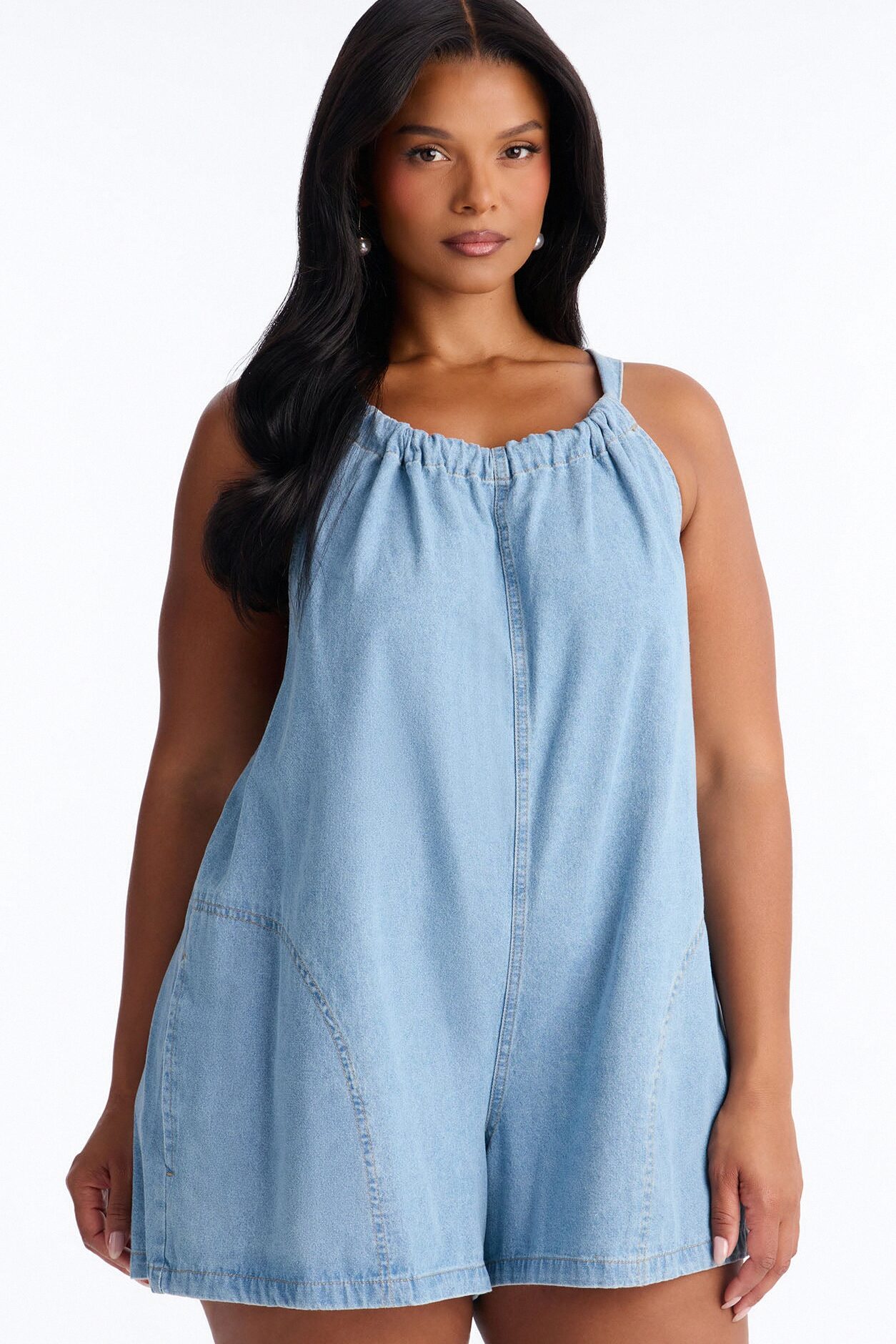Katya Denim Tie Back Romper - Light Wash