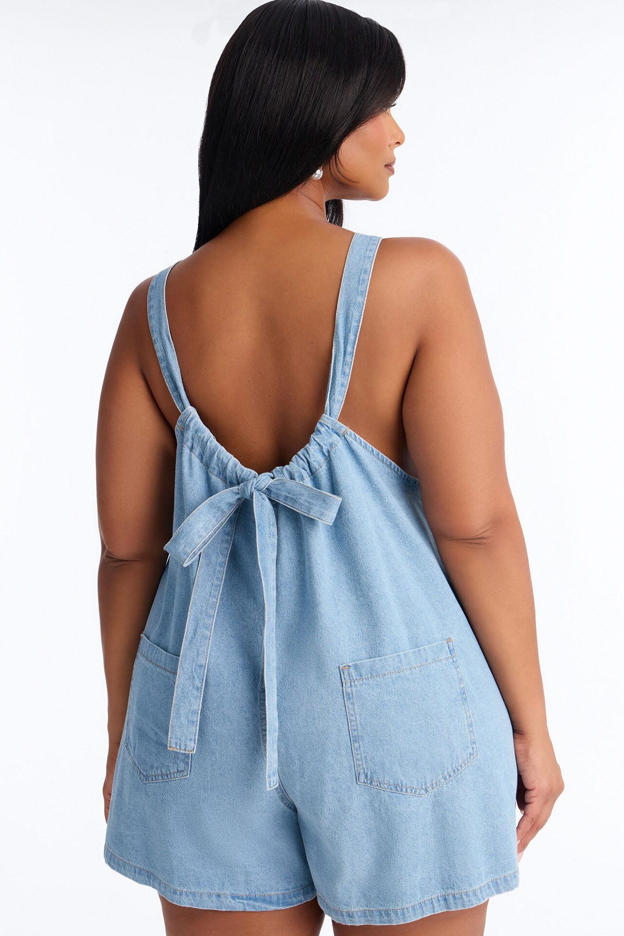 Katya Denim Tie Back Romper - Light Wash