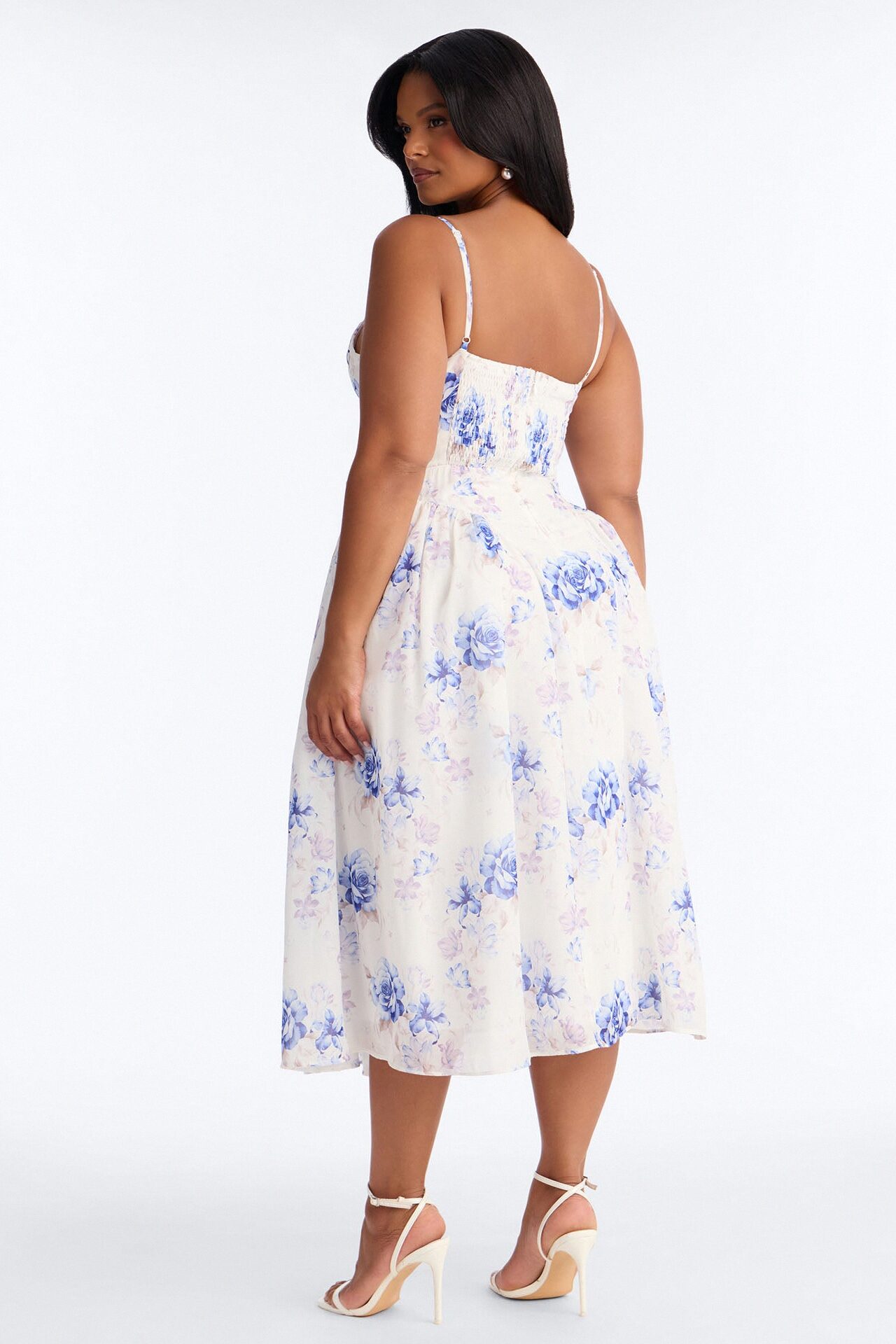 Ariana Floral Chiffon Midi Dress - White/Blue