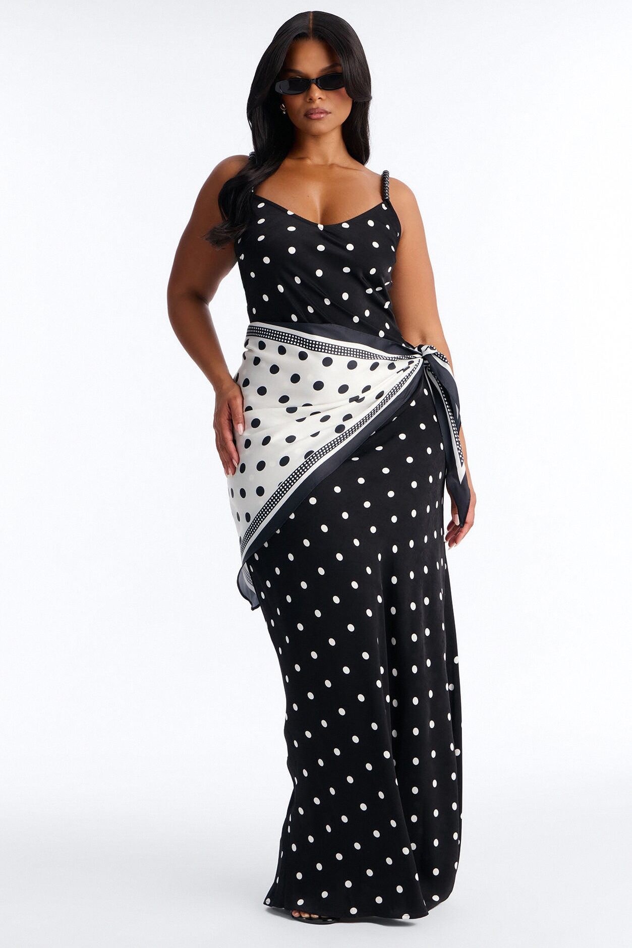 Paris 2 Piece Scarf Satin Maxi Dress - Black/White