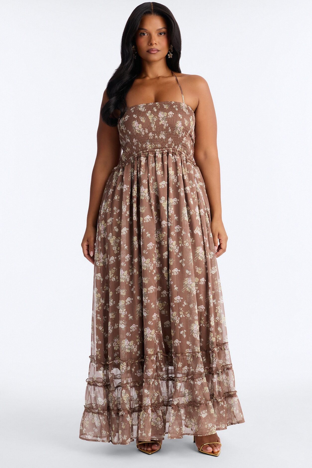 Lilah Floral Backless Maxi Dress - Brown/combo