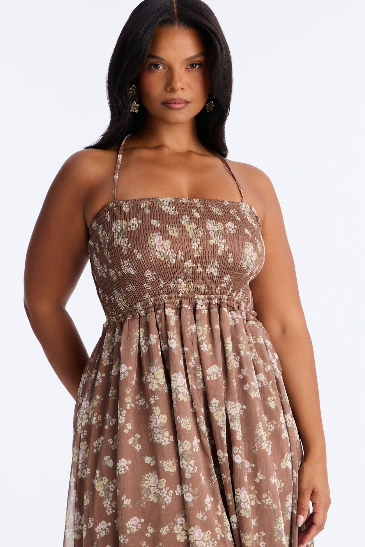 Lilah Floral Backless Maxi Dress - Brown/combo