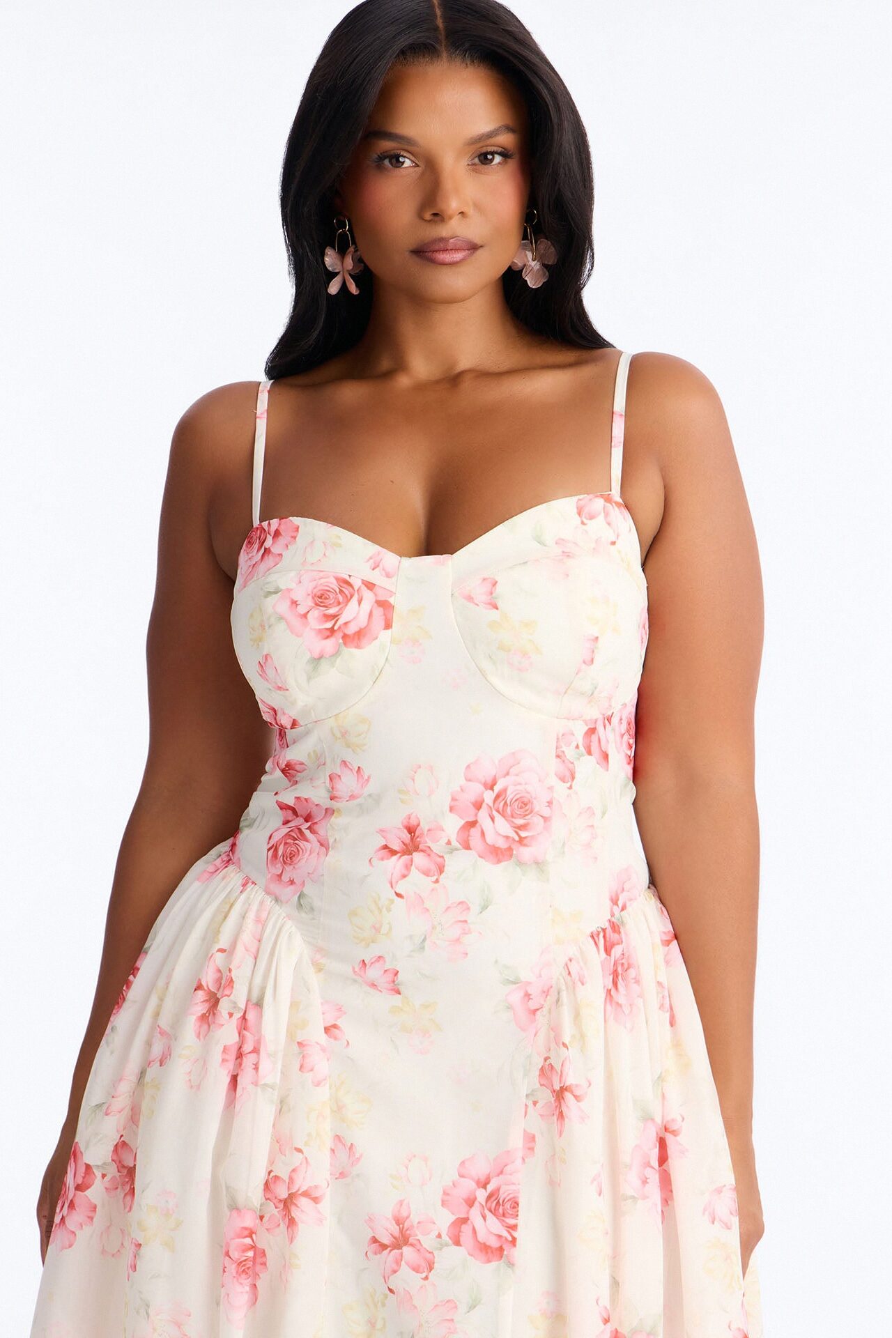 Ariana Floral Chiffon Midi Dress - White/Pink