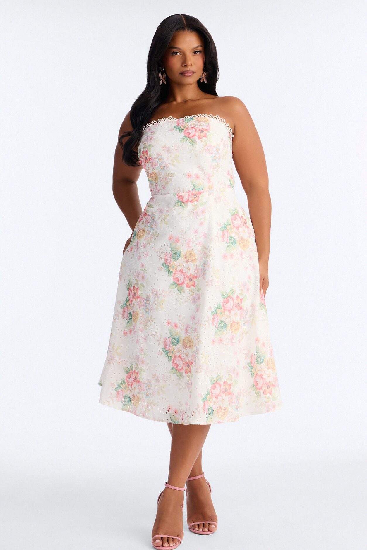 Kallie Floral Eyelet Midi Dress - White/combo