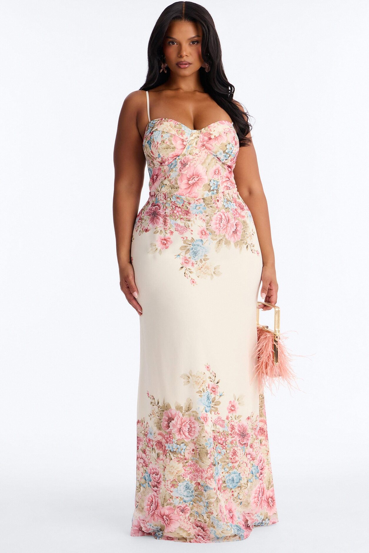 Vintage Floral Chiffon Gown - Cream/combo