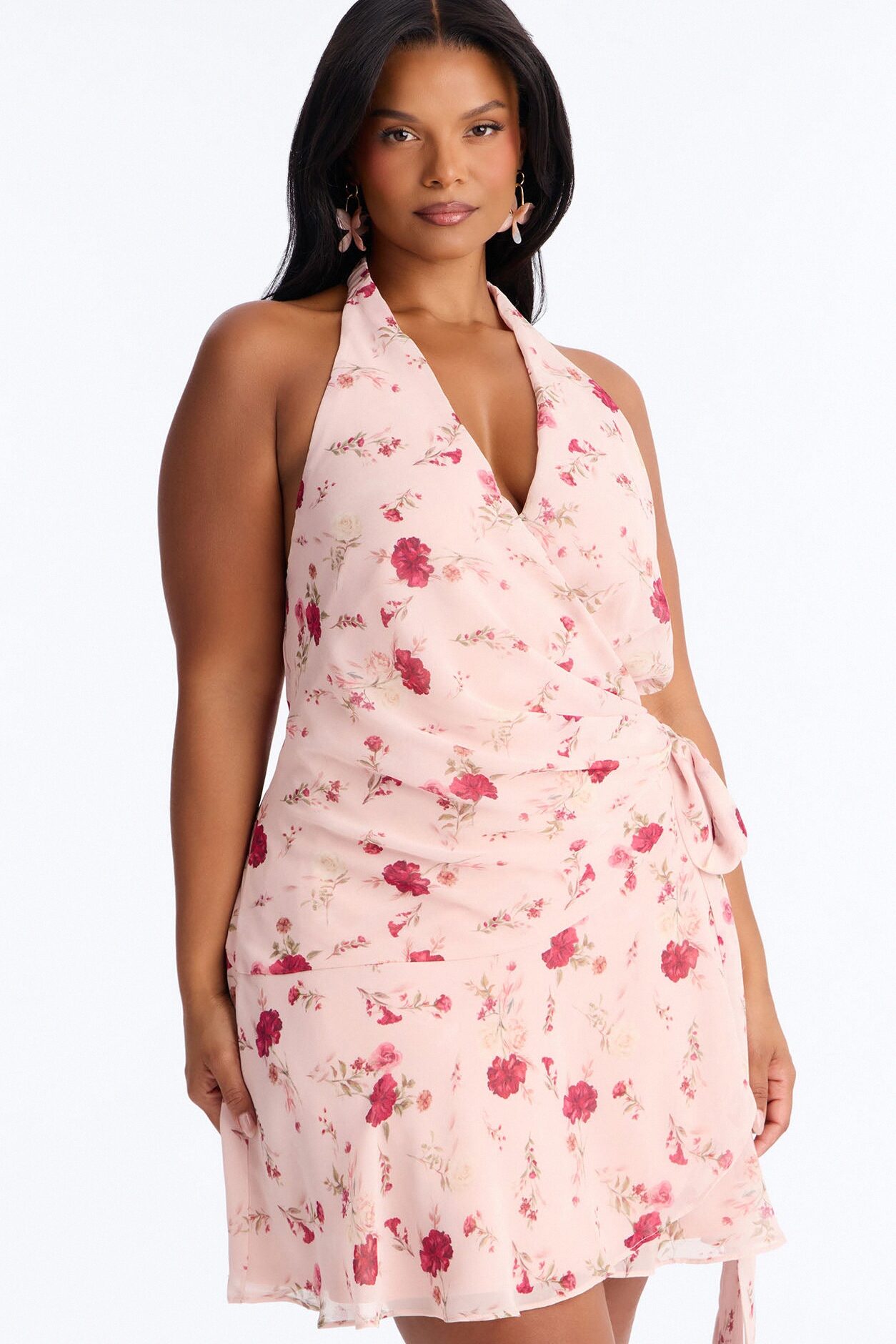 Ruby Floral Chiffon Wrap Mini Dress - Pink/combo