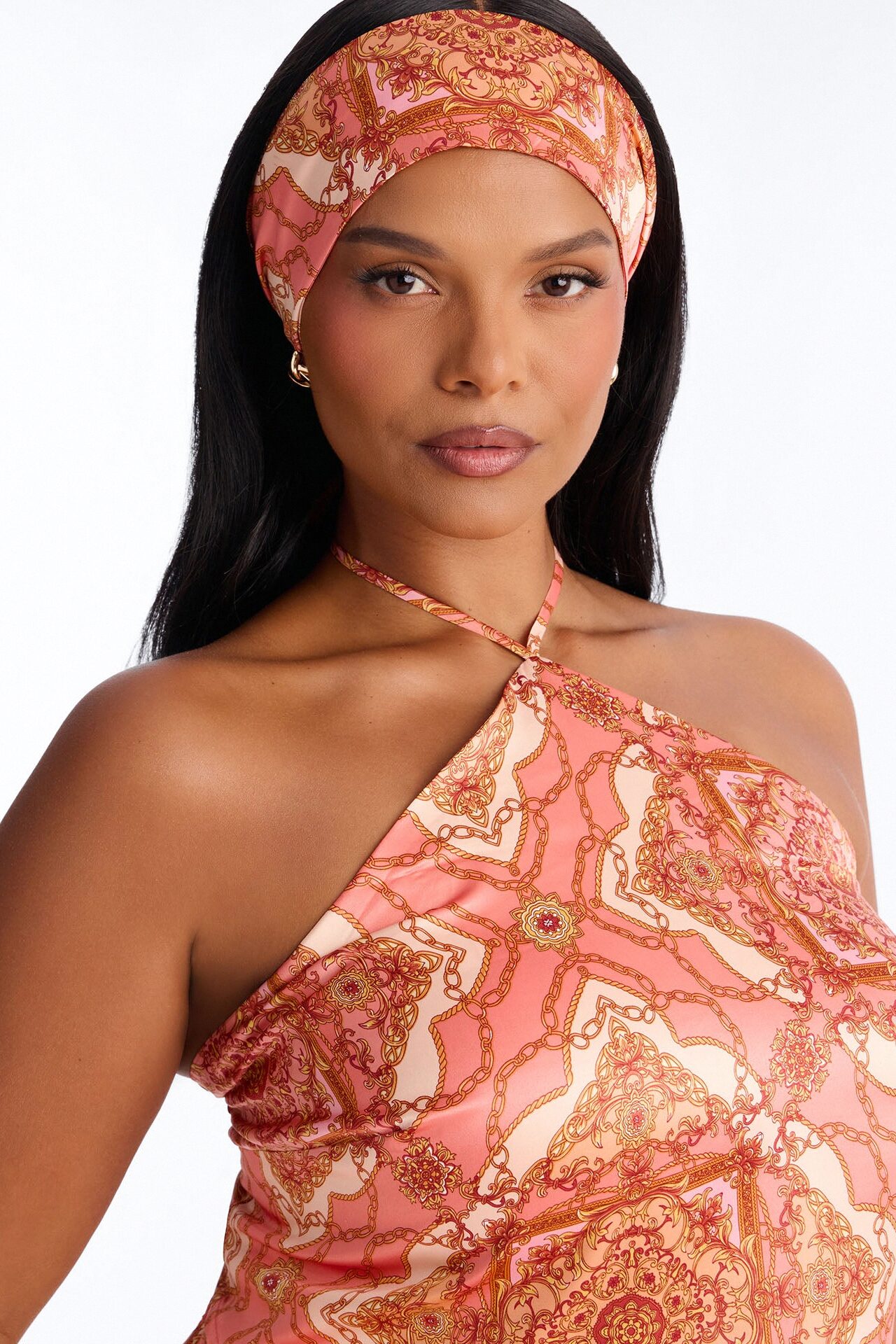 Nadia Satin 3 Piece Pant Set - Coral/combo