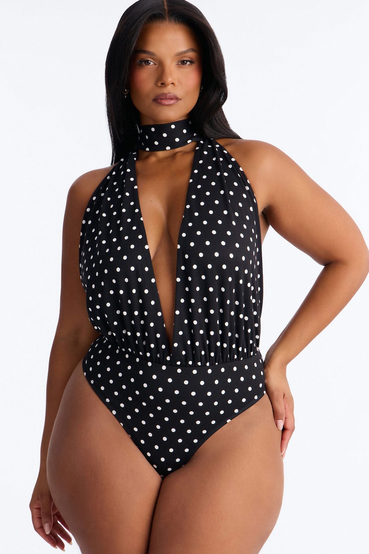 Lola Deep V-Neck Polka Dot Bodysuit - Black/combo