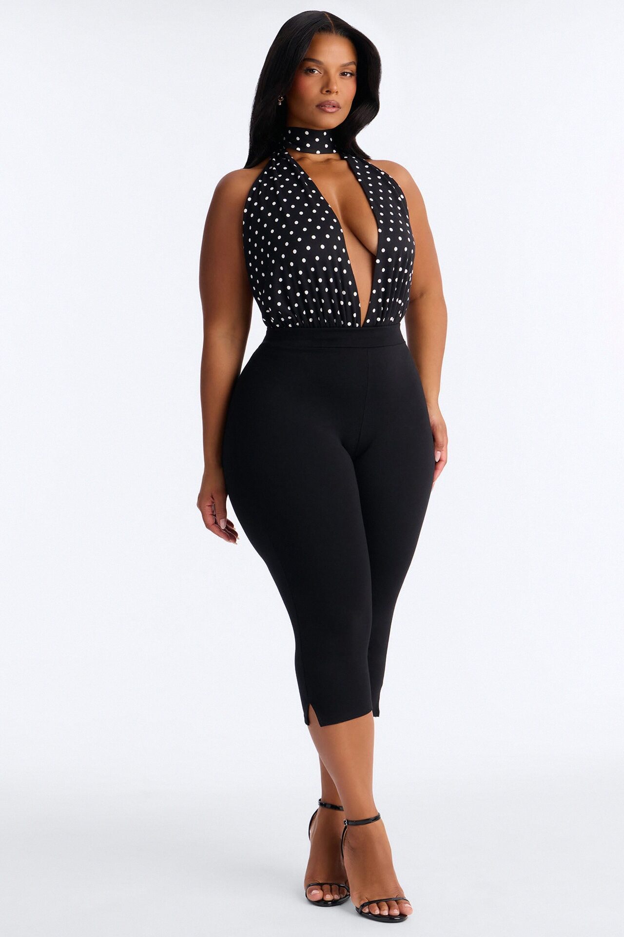 Lola Deep V-Neck Polka Dot Bodysuit - Black/combo