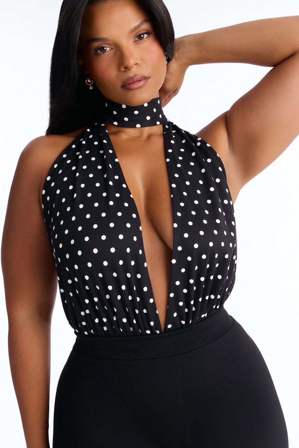 Lola Deep V-Neck Polka Dot Bodysuit - Black/combo