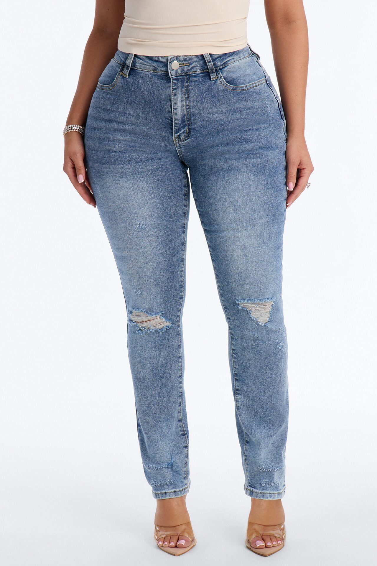 Beg For Me Slim Straight Leg Jeans - Medium Wash