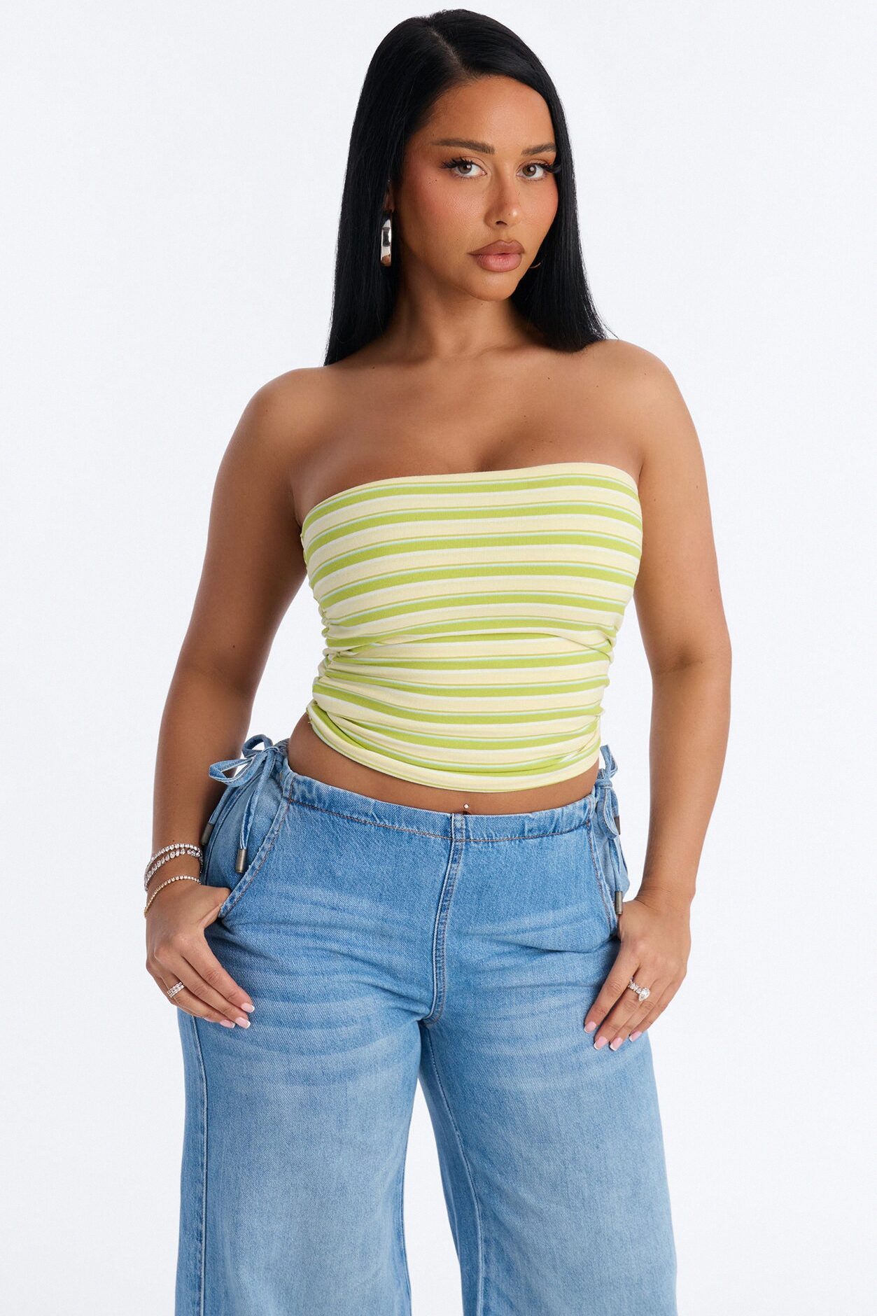 Hanna Striped Strapless Tube Top - Yellow/combo