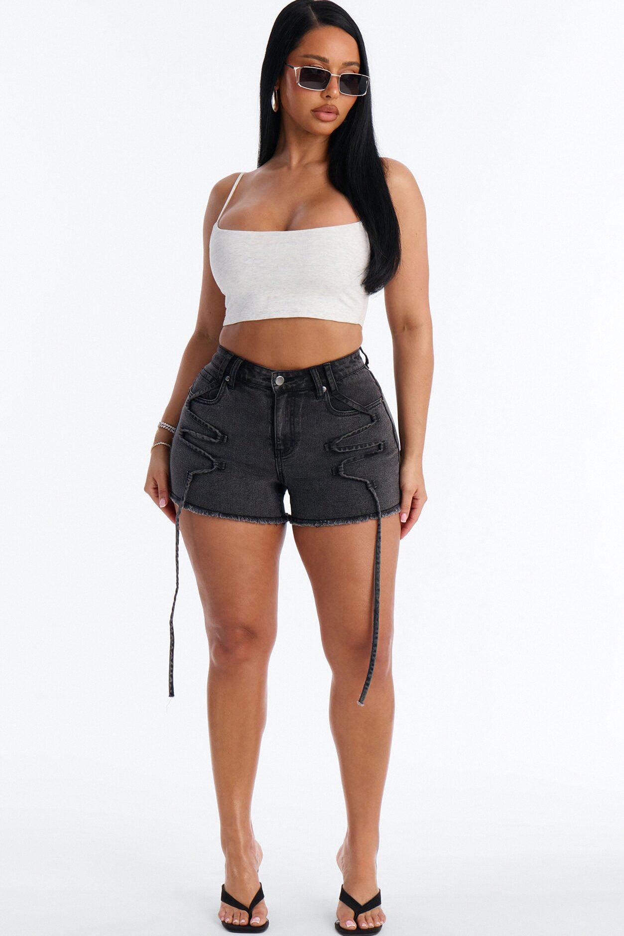 Loop Me In Stretch Denim Shorts - Black Wash