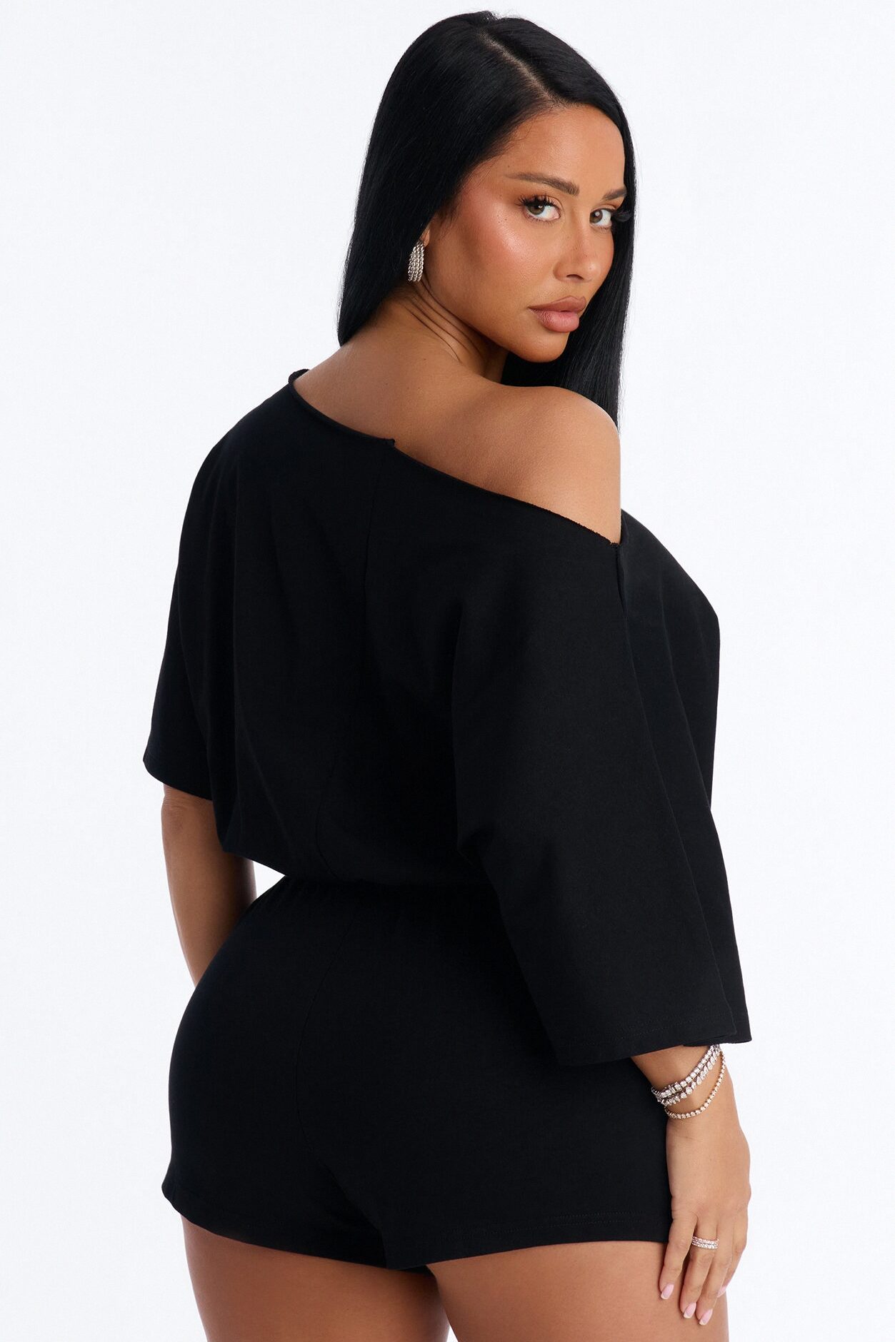 Sunday Dream Cotton Off Shoulder Romper - Black