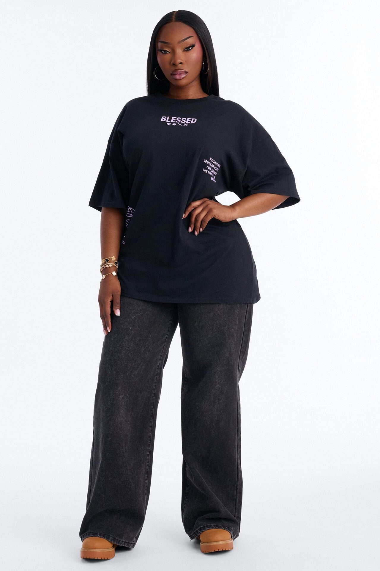 Stay Blessed Washed Oversized Tee - Black Wash