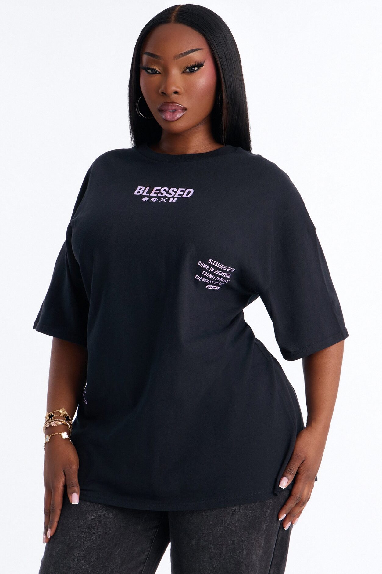 Stay Blessed Washed Oversized Tee - Black Wash