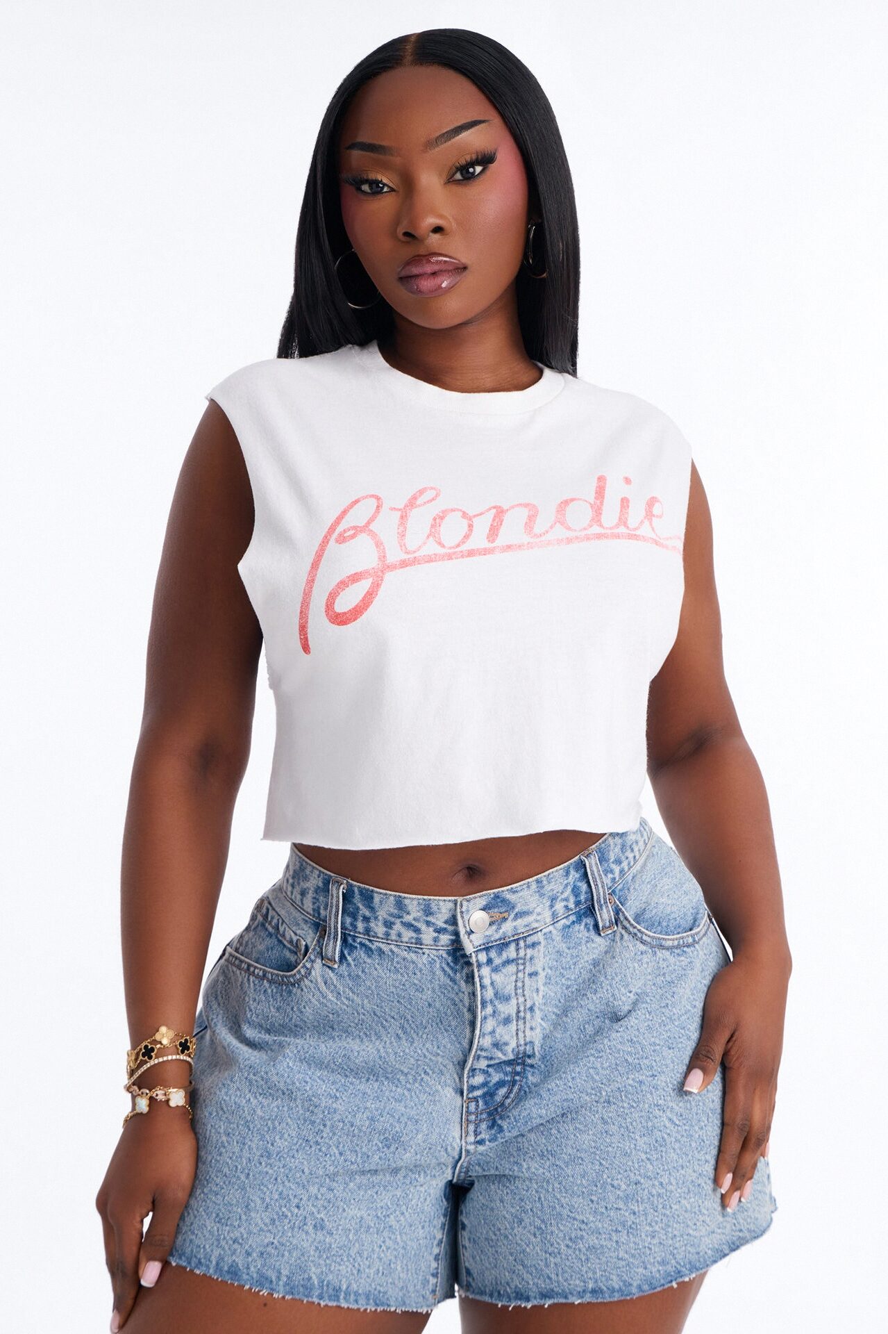Blondie Crop Muscle Tank - White