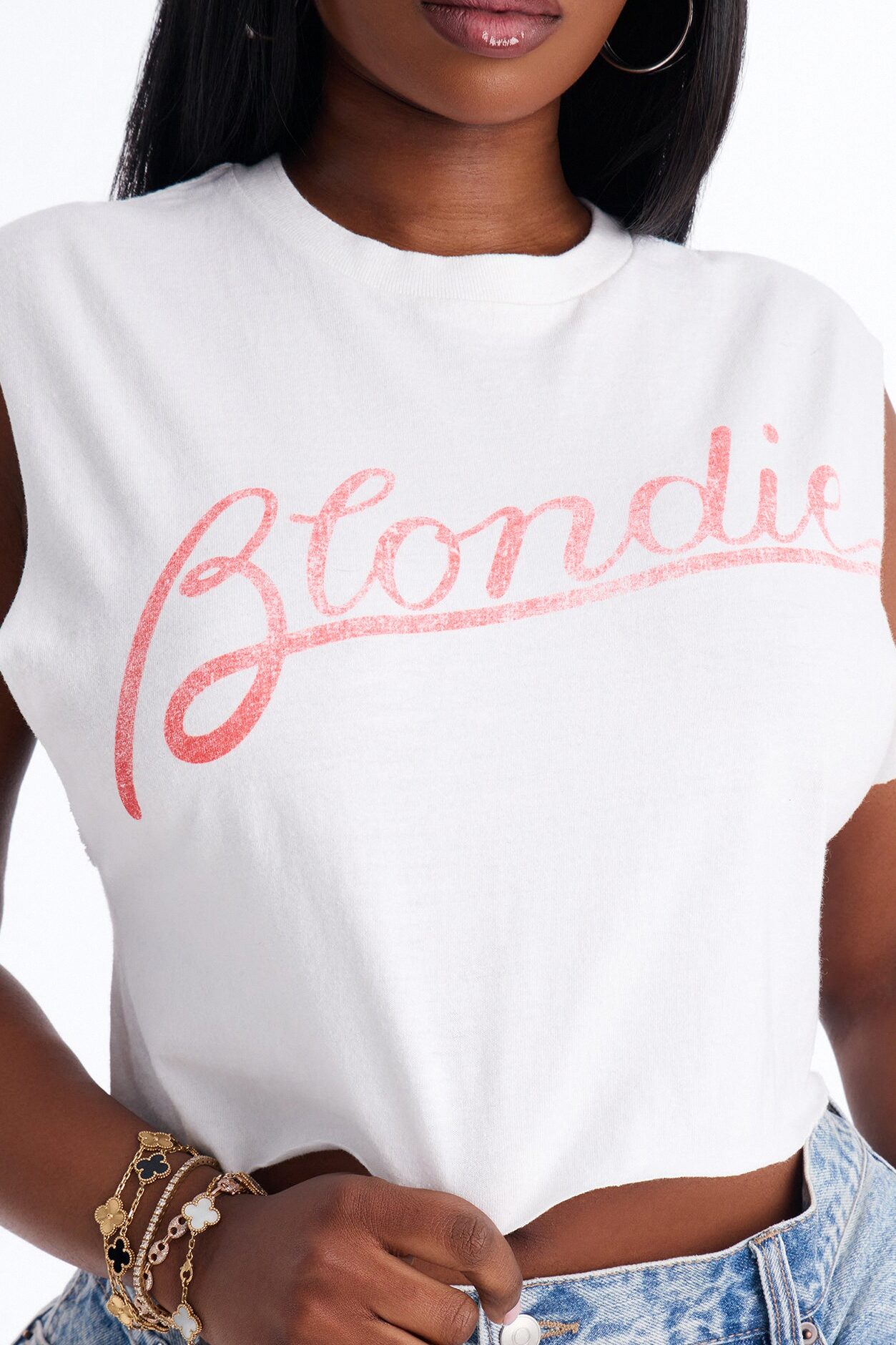 Blondie Crop Muscle Tank - White