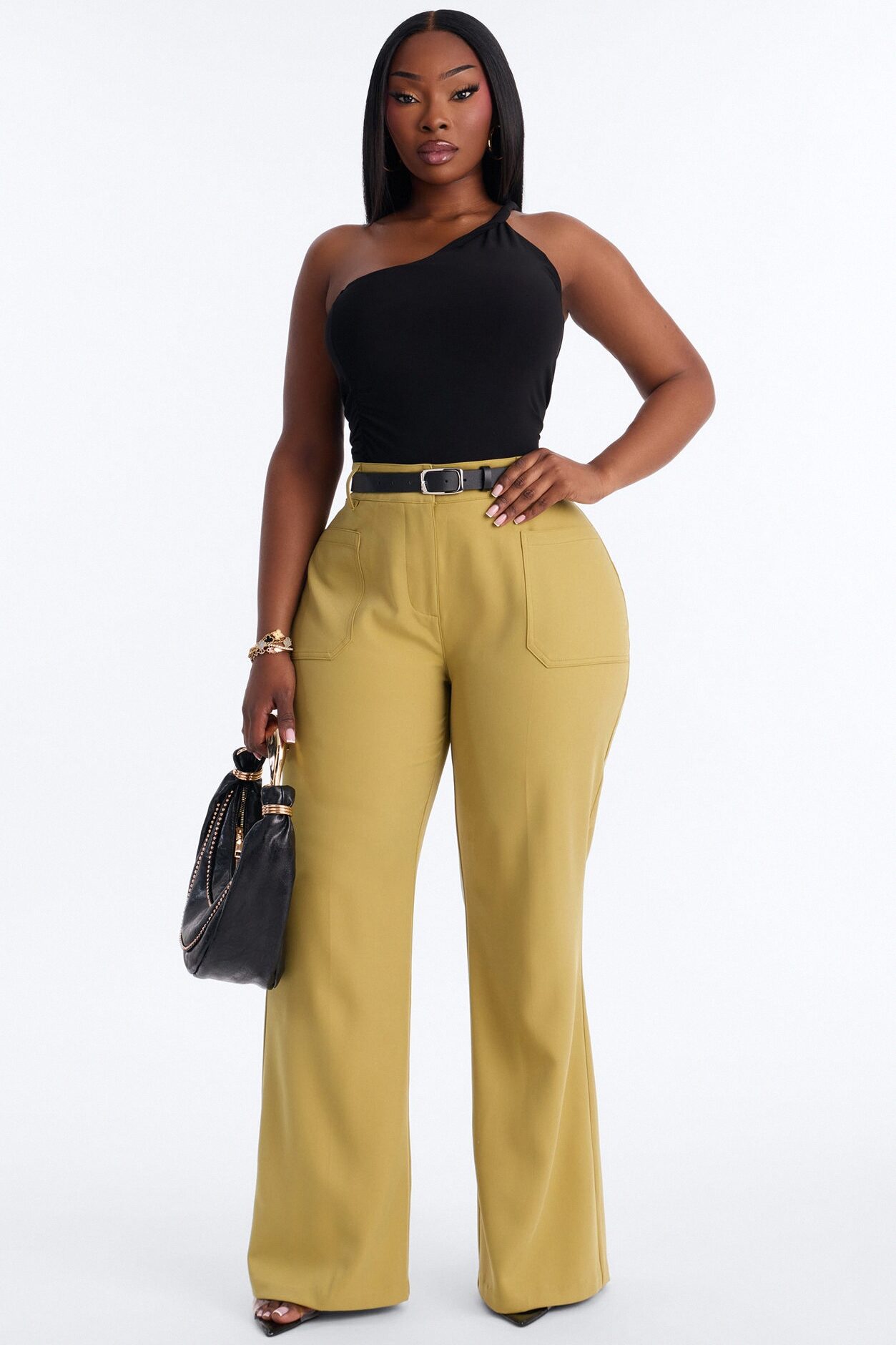 Caris Straight Leg Belted Trouser - Chartreuse