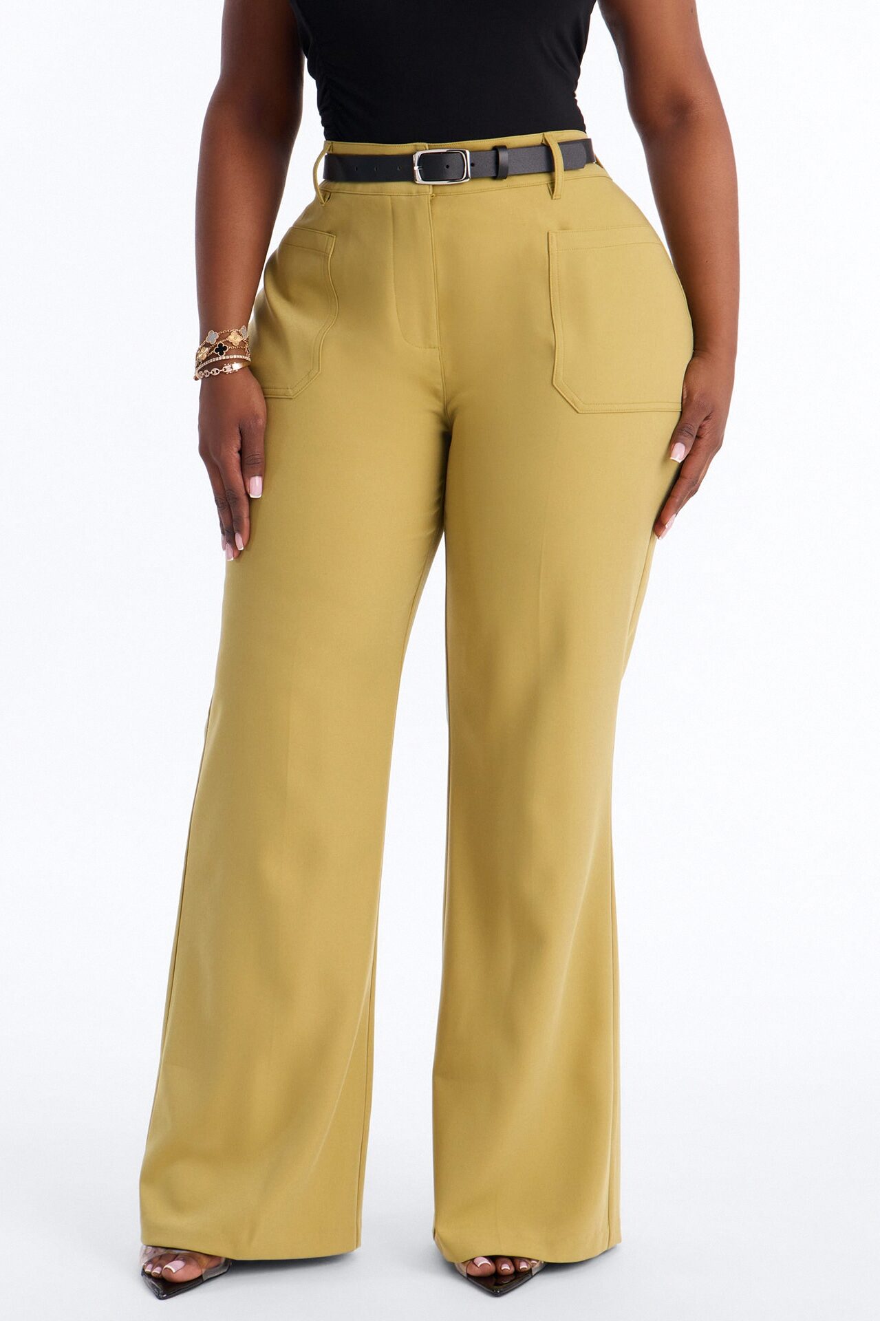 Caris Straight Leg Belted Trouser - Chartreuse