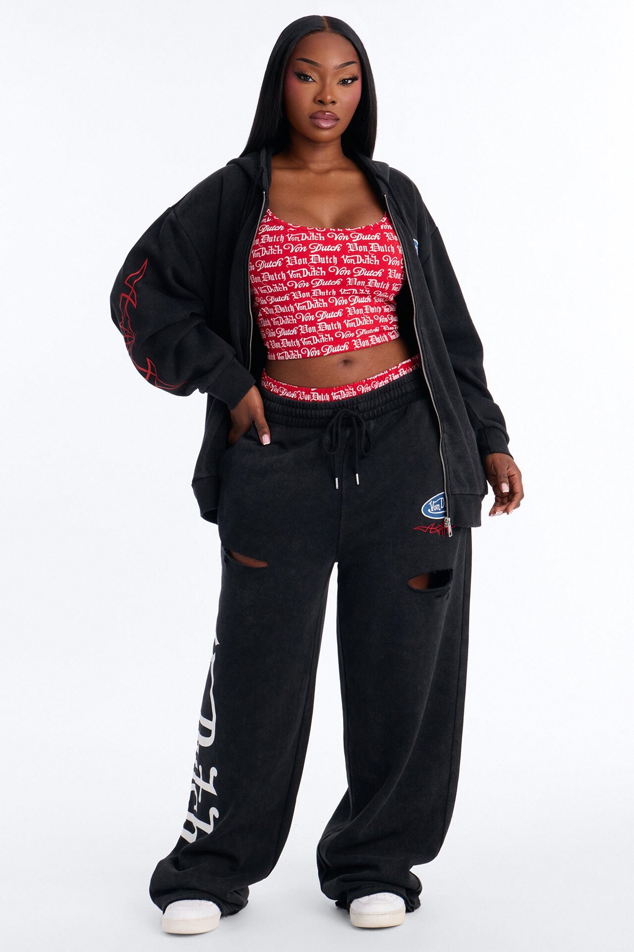 Von Dutch Waistband Washed Wide Leg Pant - Black Wash