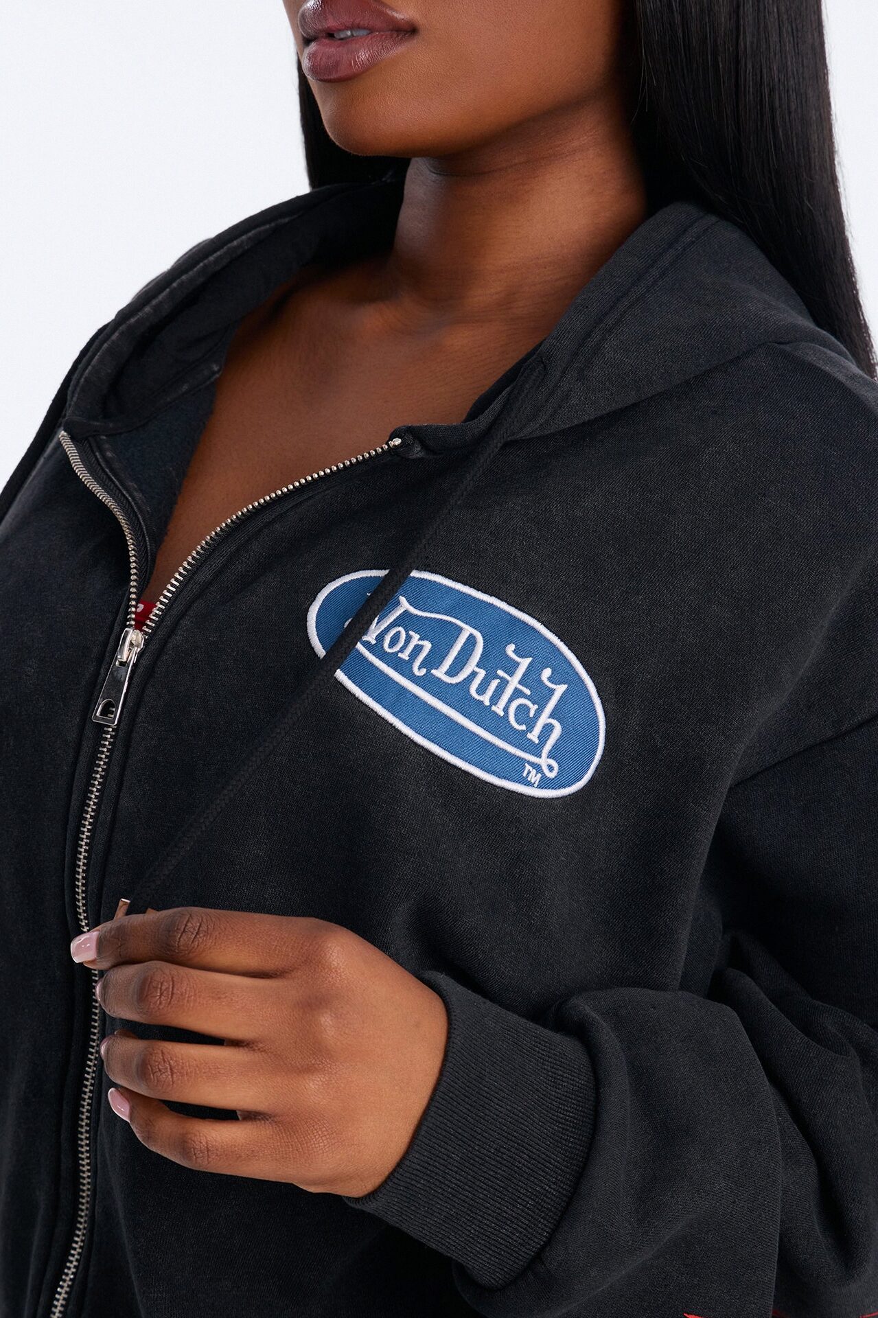 Von Dutch Logo Washed Zip Up Hoodie - Black Wash