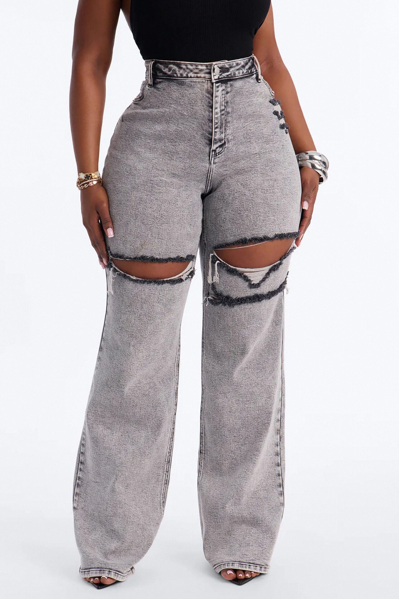 Tall Remi Ripped Stretch Baggy Jeans - Grey