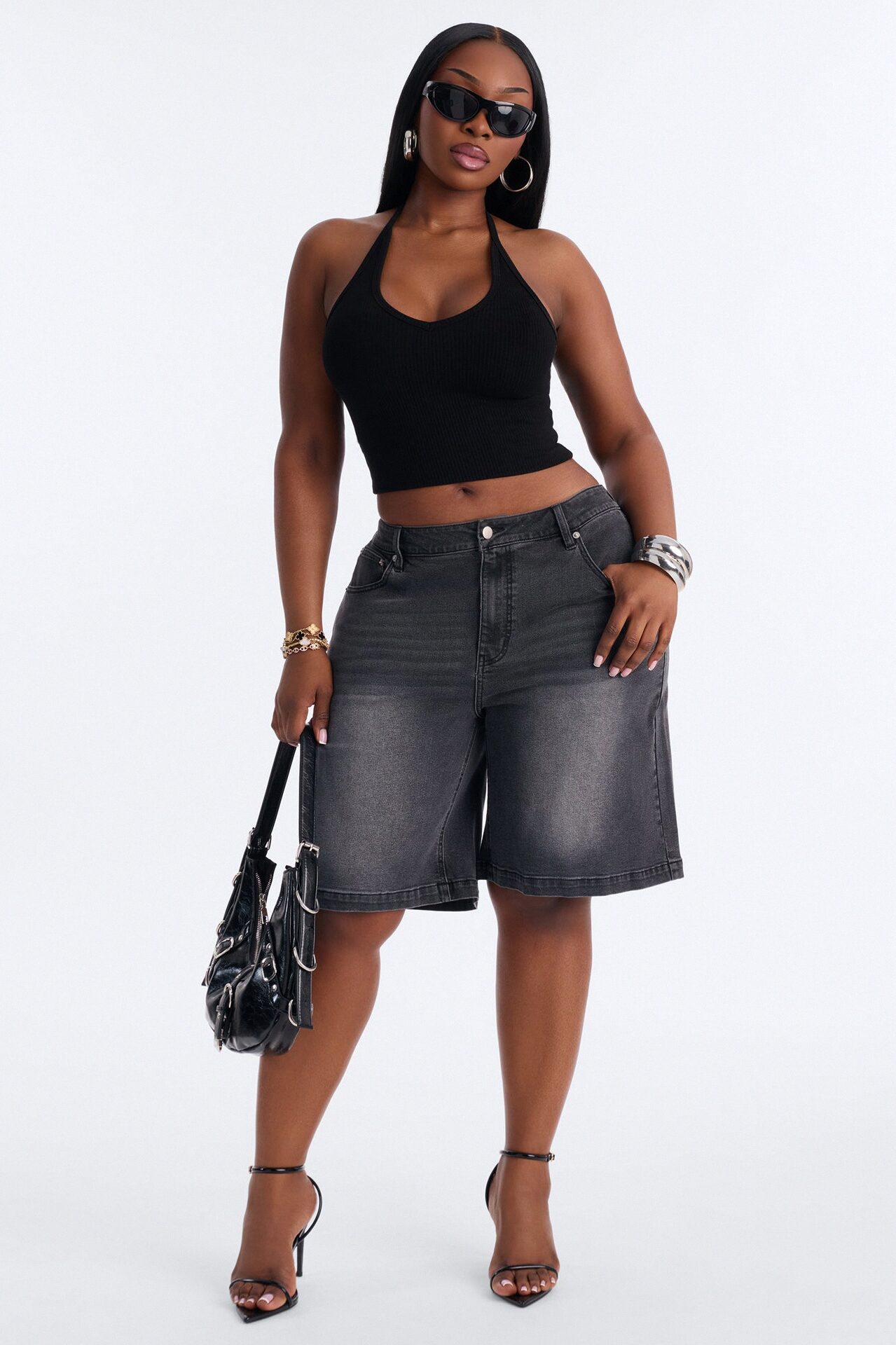 Around The Corner Denim Bermuda Shorts - Black