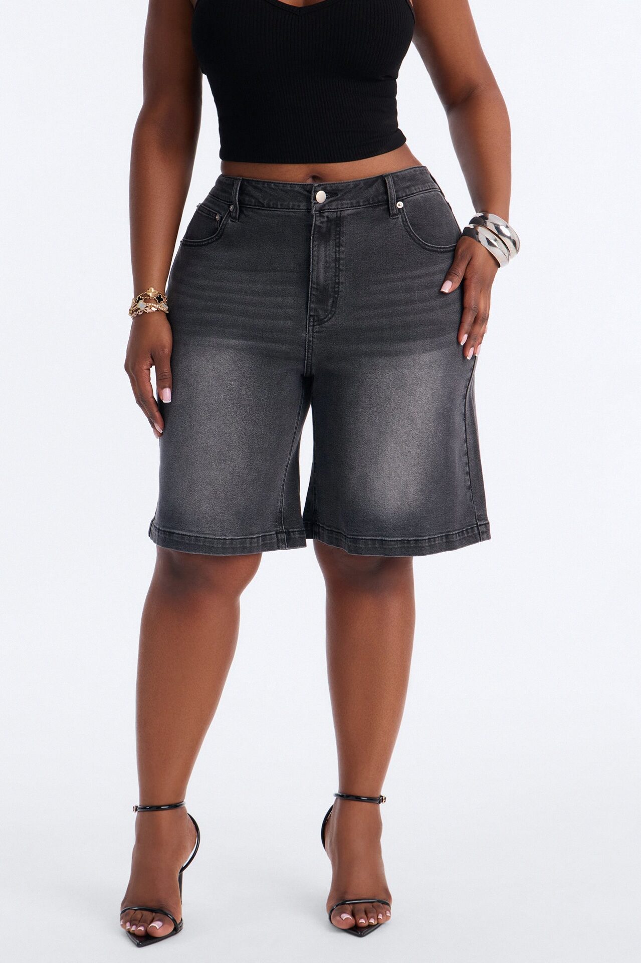 Around The Corner Denim Bermuda Shorts - Black