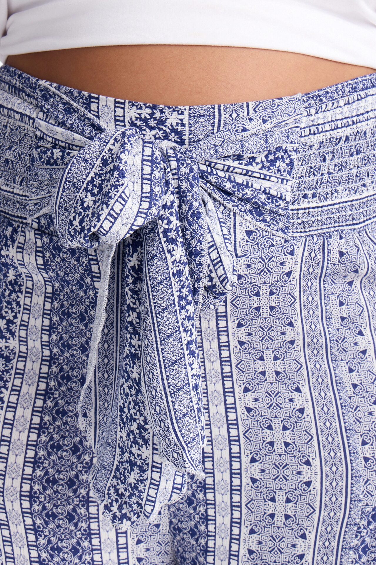 Adina Tie Waist High Rise Wide Leg Pant - Blue/combo