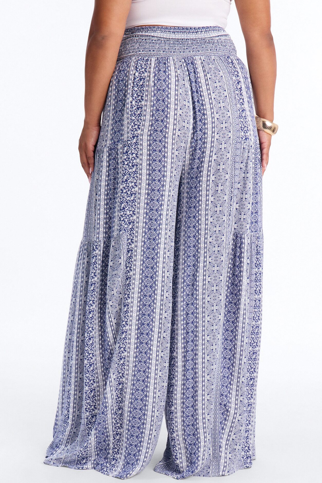Adina Tie Waist High Rise Wide Leg Pant - Blue/combo