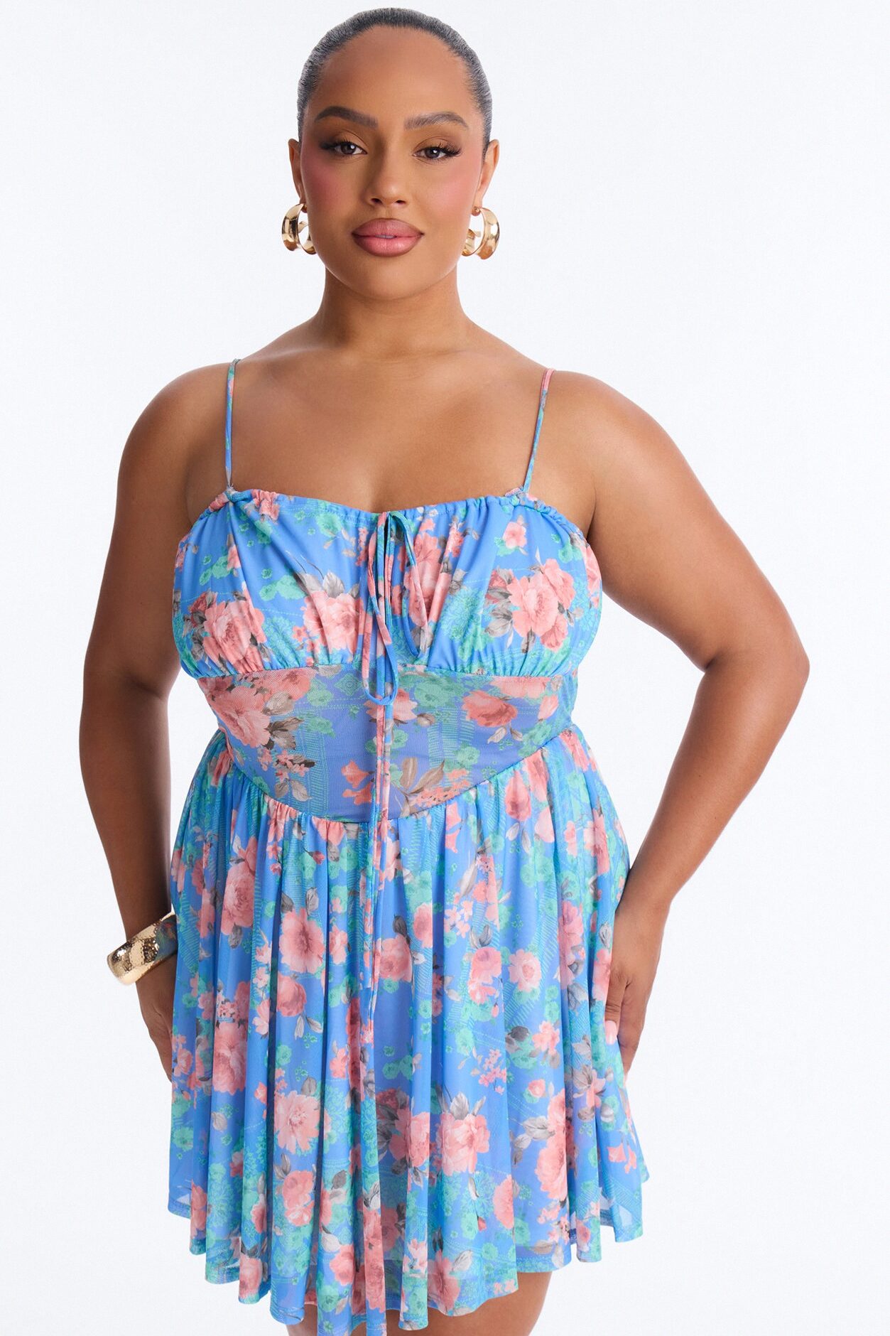 Sidney Floral Mesh Mini Dress - Blue/combo